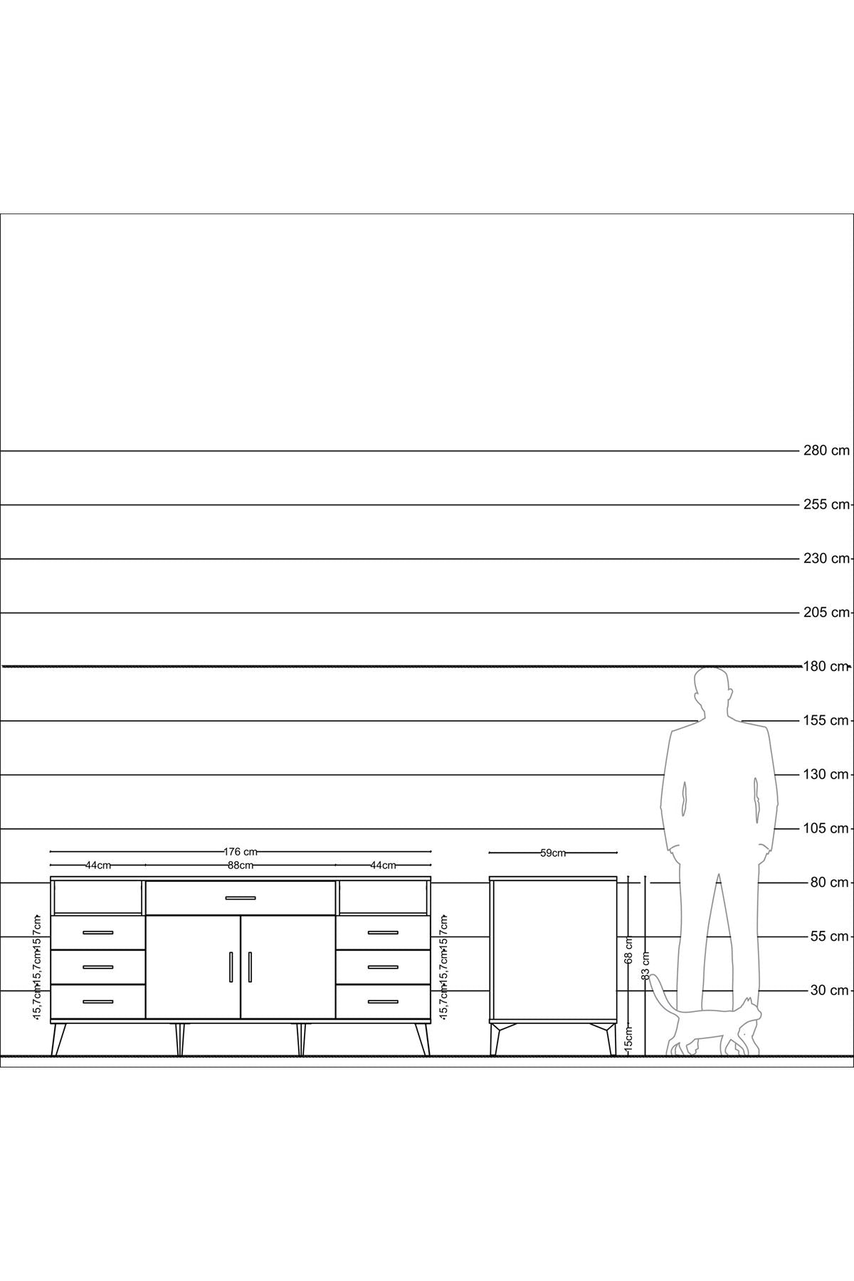 Kronos Konsol 4 Raflı 7 Çekmeceli 2 Kapaklı 176x59x83 - S610M036V19C
