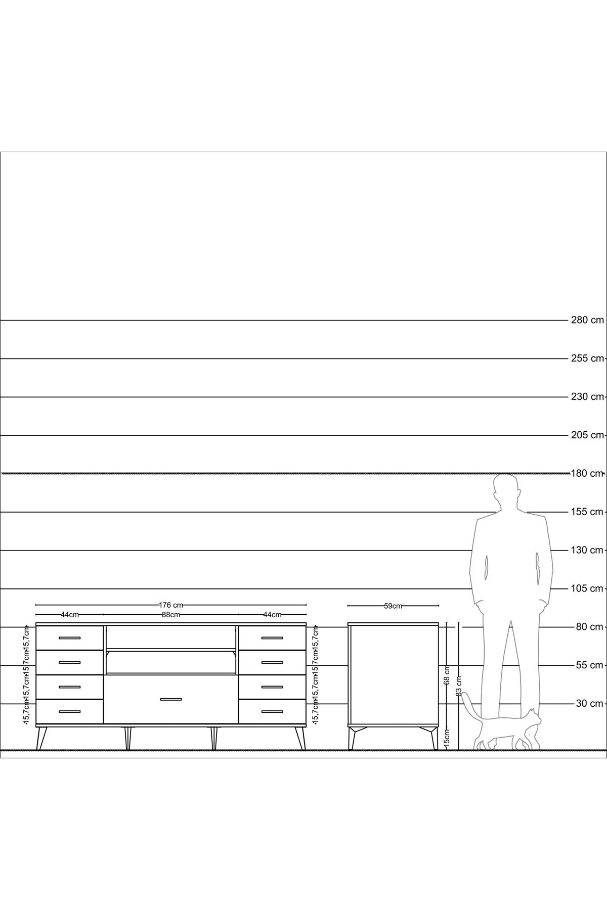 Kronos Konsol 2 Raflı 9 Çekmeceli 176x59x83 - S610M039V12C