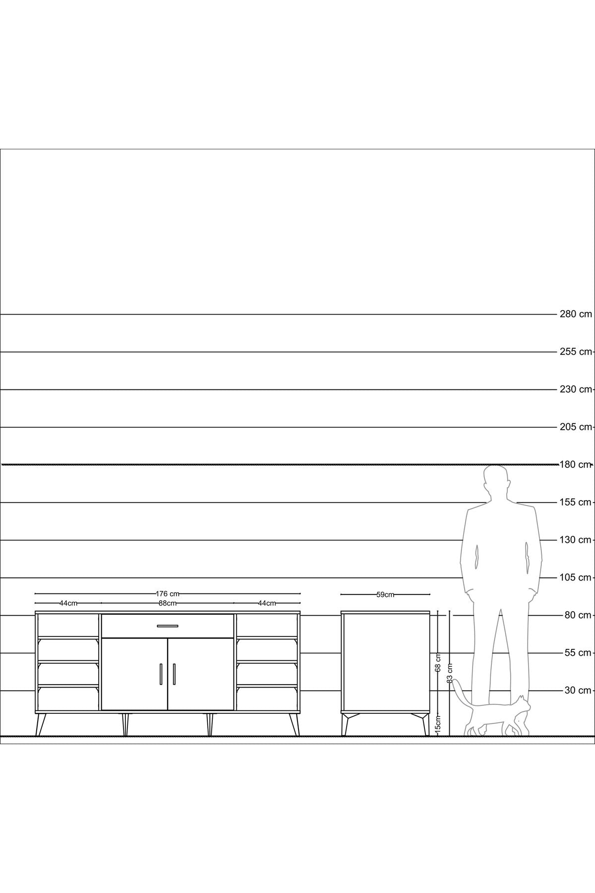 Kronos Konsol 7 Raflı Tek Çekmeceli 2 Kapaklı 176x59x83 - S610M043V26C