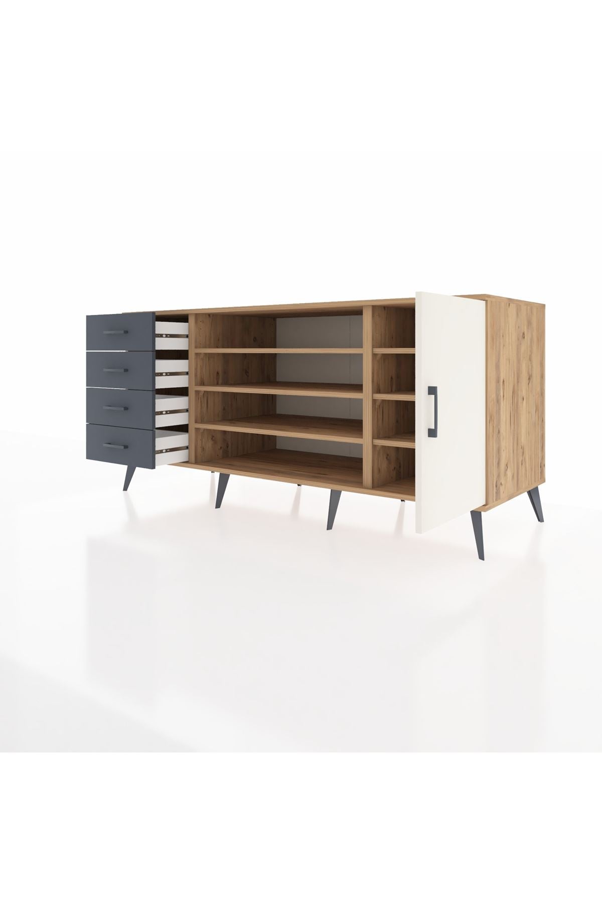 Kronos Konsol 6 Raflı 4 Çekmeceli Tek Kapaklı 176x59x83 - S610M048V23C