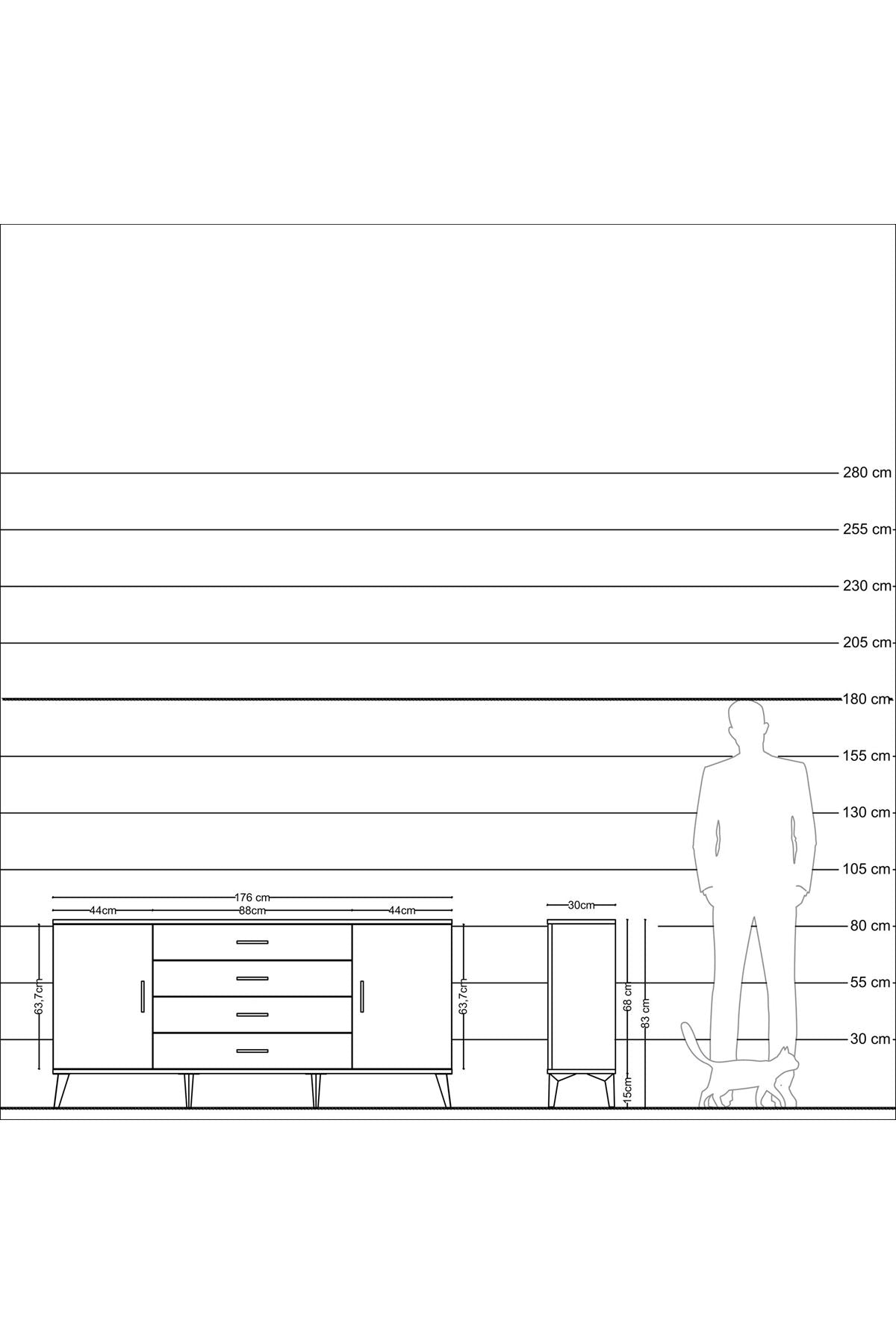 Arges Konsol 2 Raflı 4 Çekmeceli 2 Kapaklı 176x30x83 - S148M001V04A