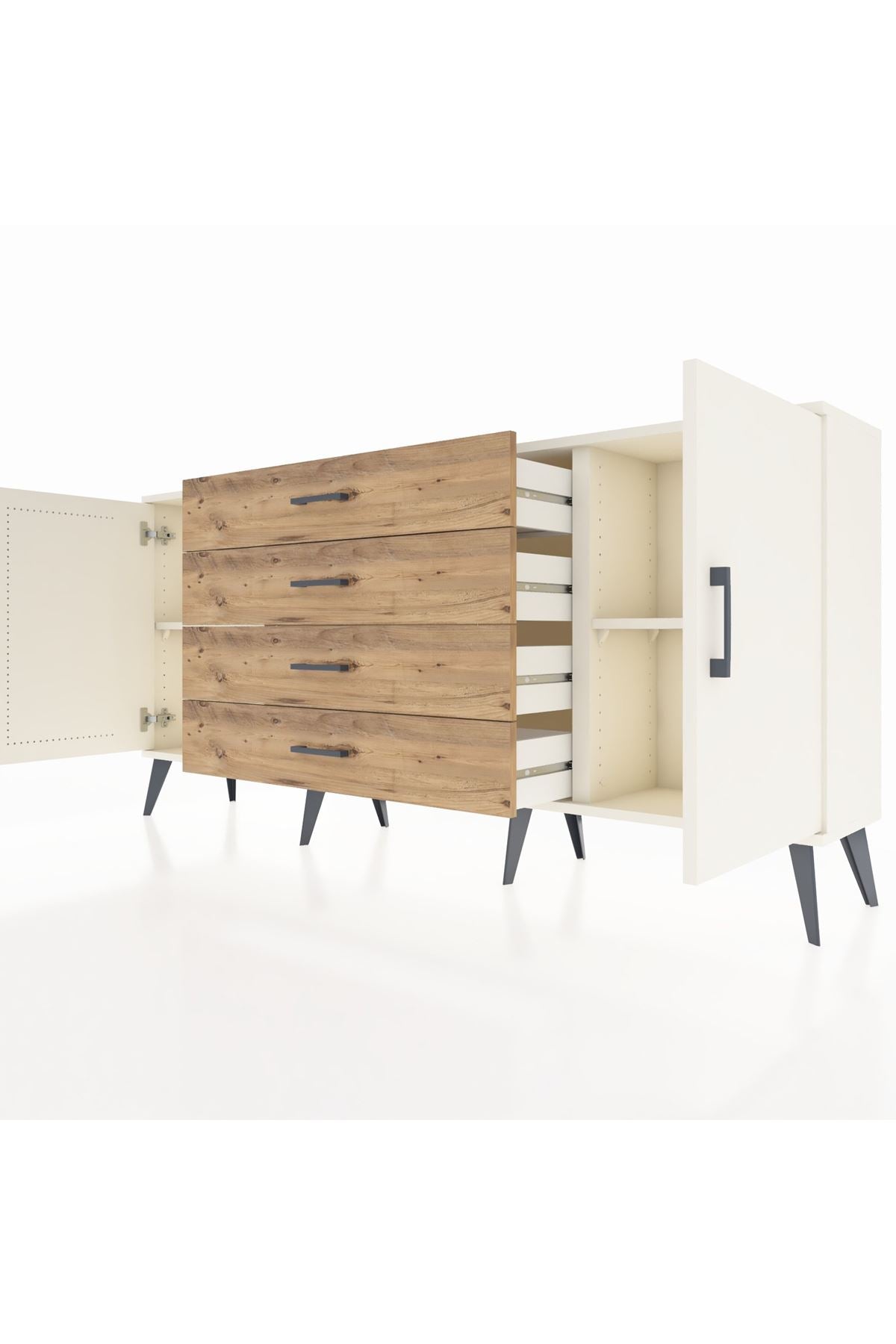 Arges Konsol 2 Raflı 4 Çekmeceli 2 Kapaklı 176x30x83 - S148M001V06A