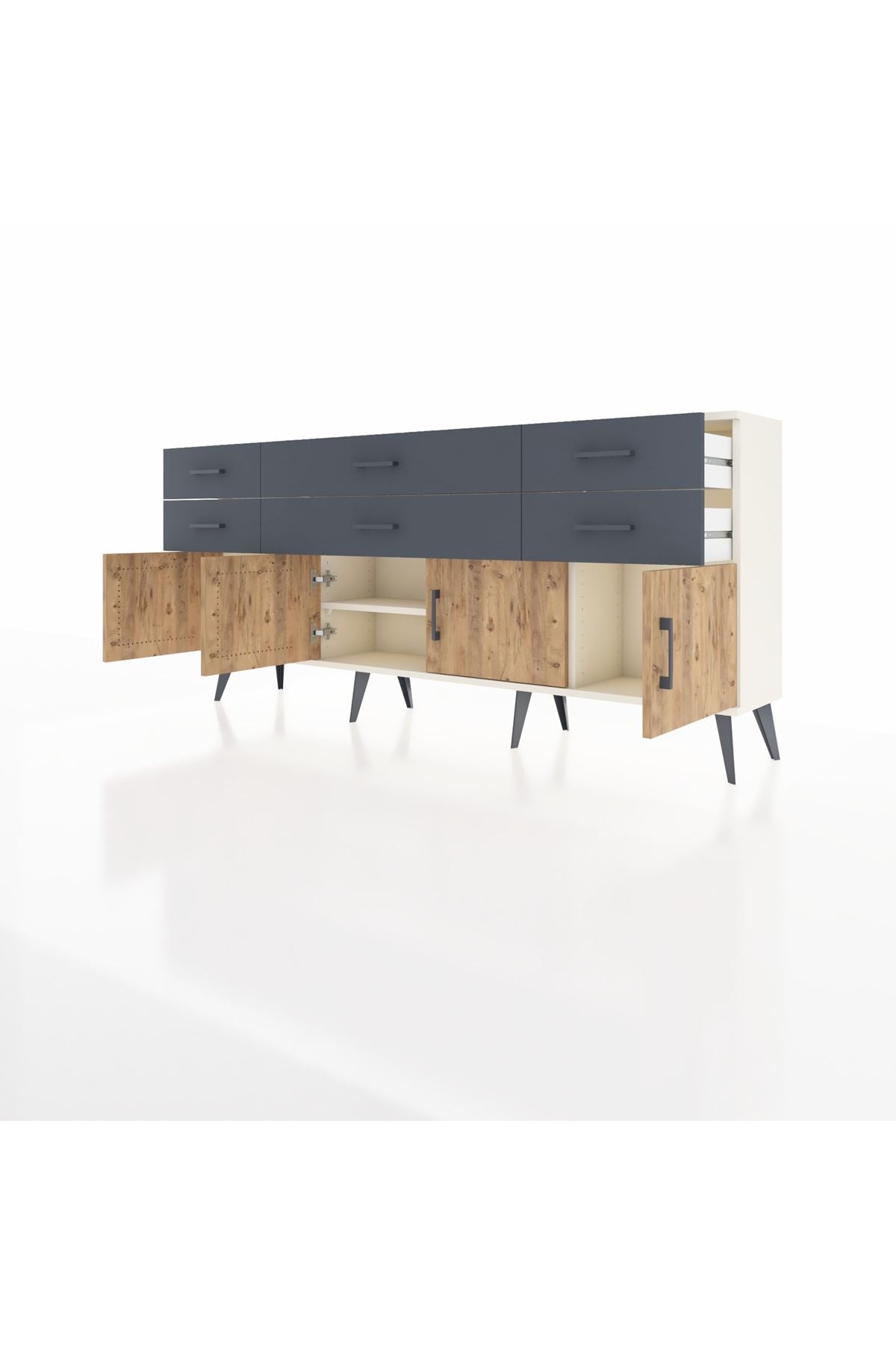 Arges Konsol 2 Raflı 6 Çekmeceli 4 Kapaklı 176x30x83 - S148M003V02A