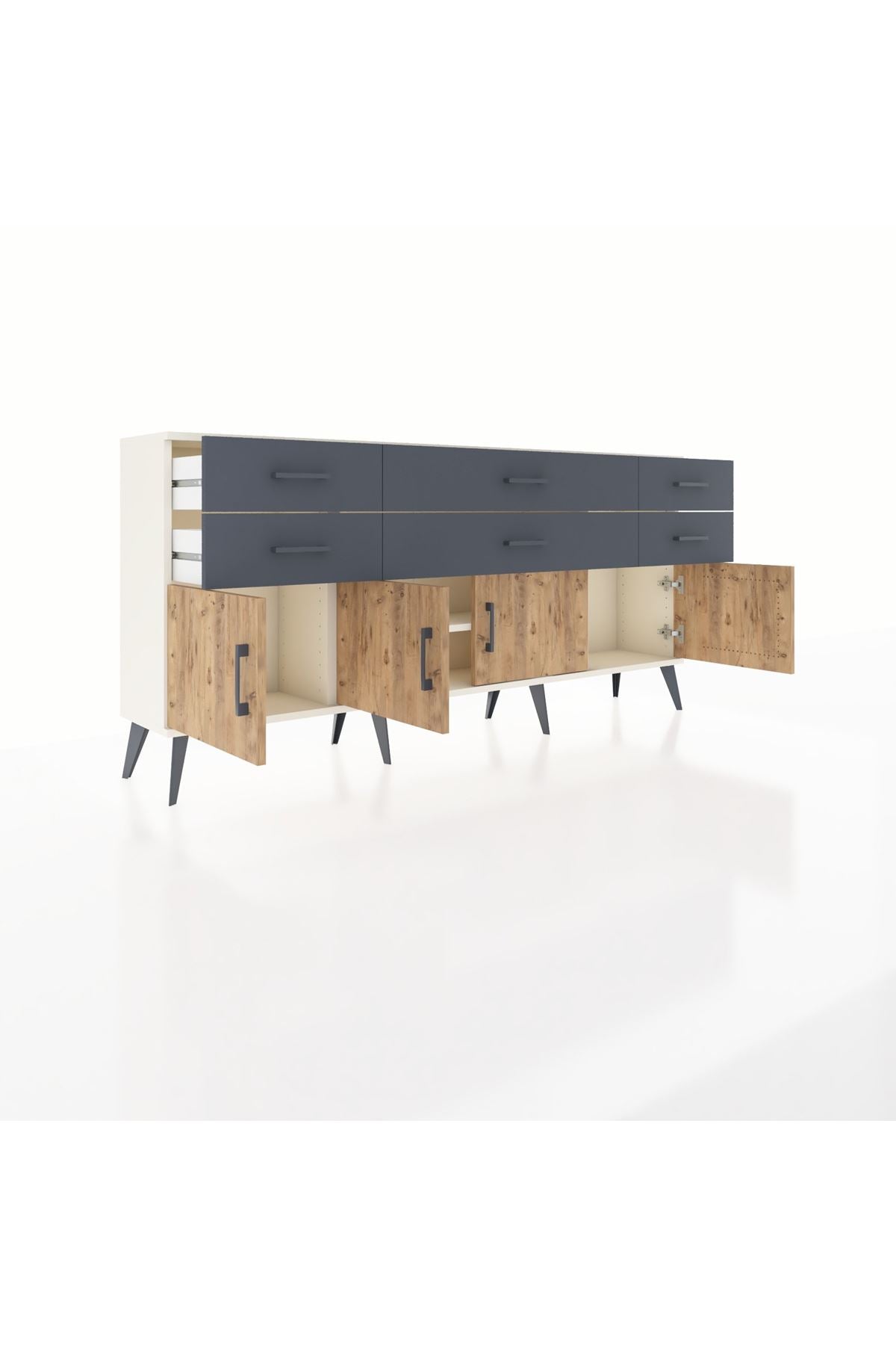 Arges Konsol 2 Raflı 6 Çekmeceli 4 Kapaklı 176x30x83 - S148M003V02A