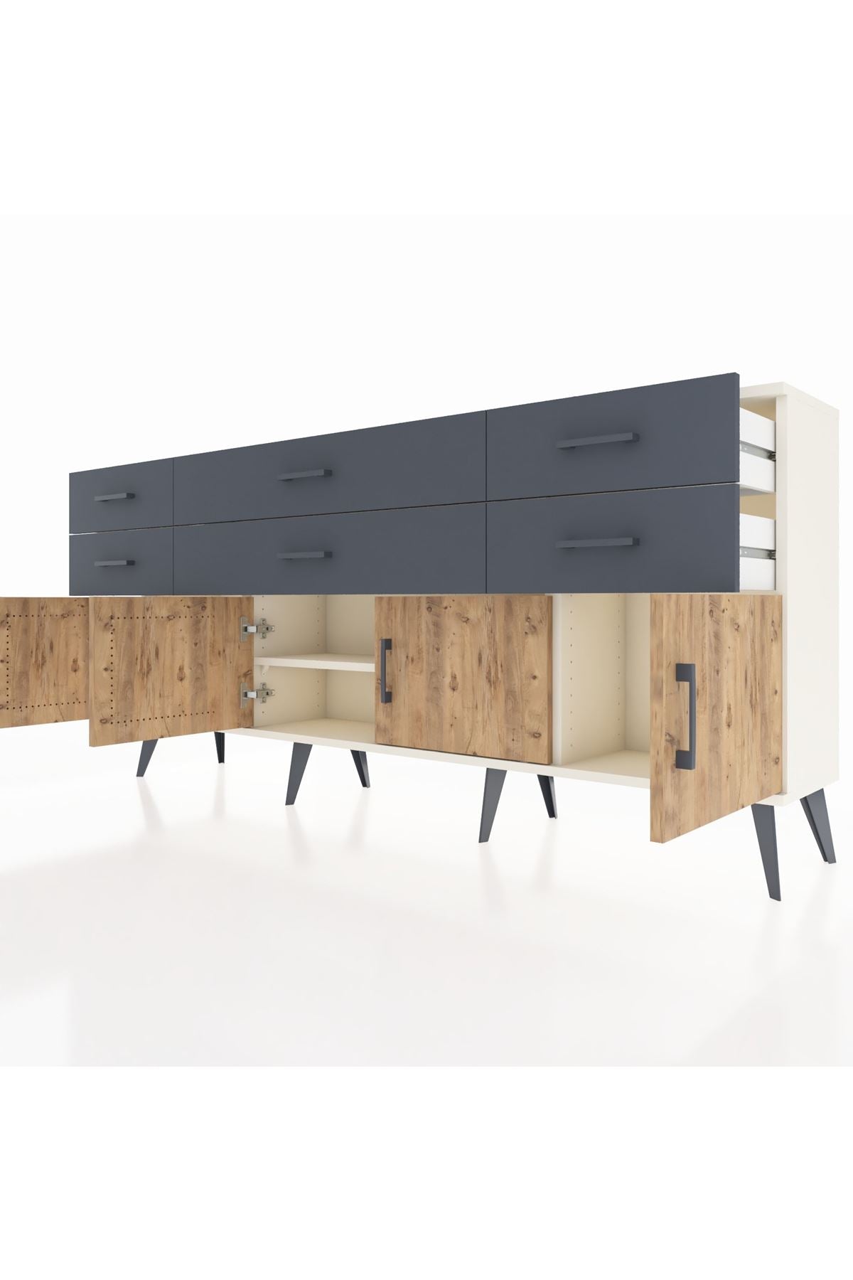 Arges Konsol 2 Raflı 6 Çekmeceli 4 Kapaklı 176x30x83 - S148M003V02A