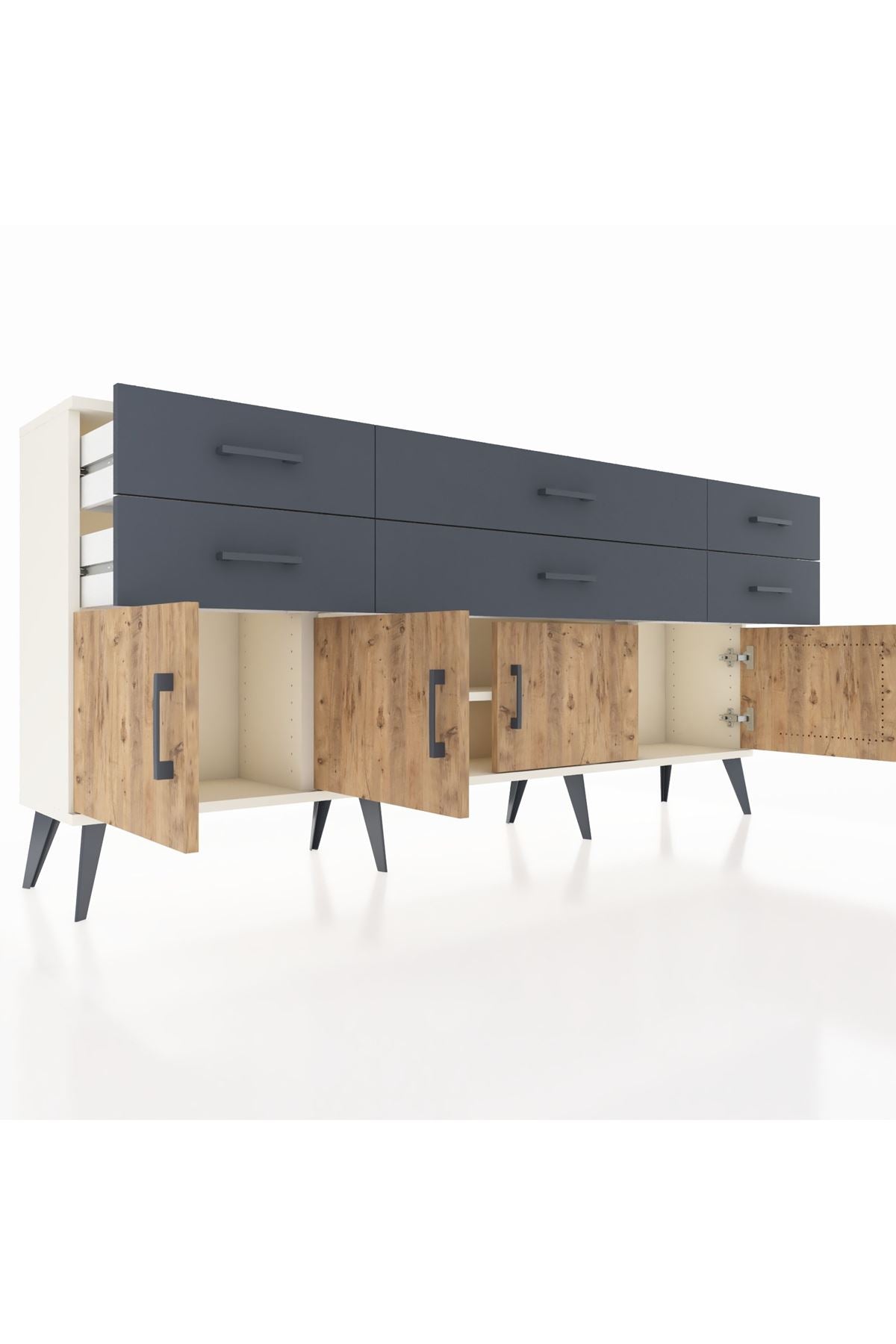 Arges Konsol 2 Raflı 6 Çekmeceli 4 Kapaklı 176x30x83 - S148M003V02A