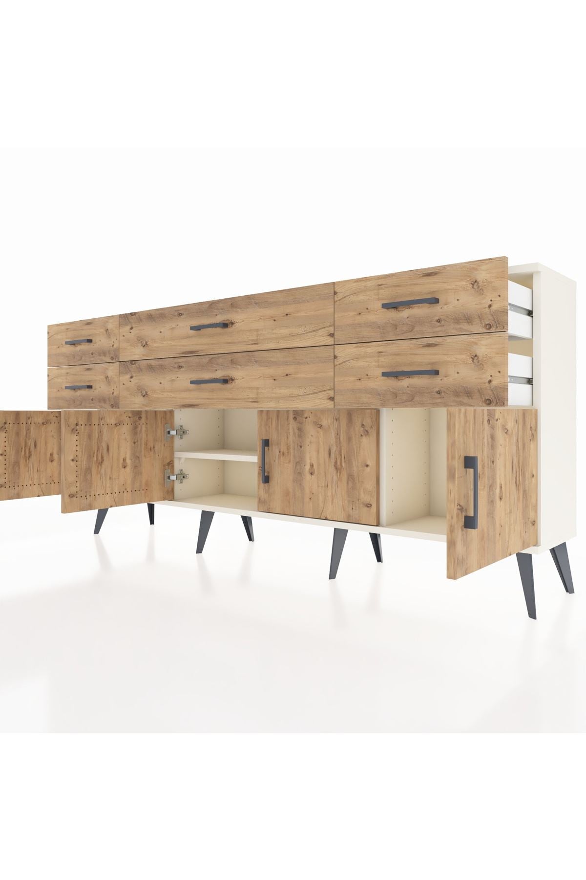 Arges Konsol 2 Raflı 6 Çekmeceli 4 Kapaklı 176x30x83 - S148M003V03A