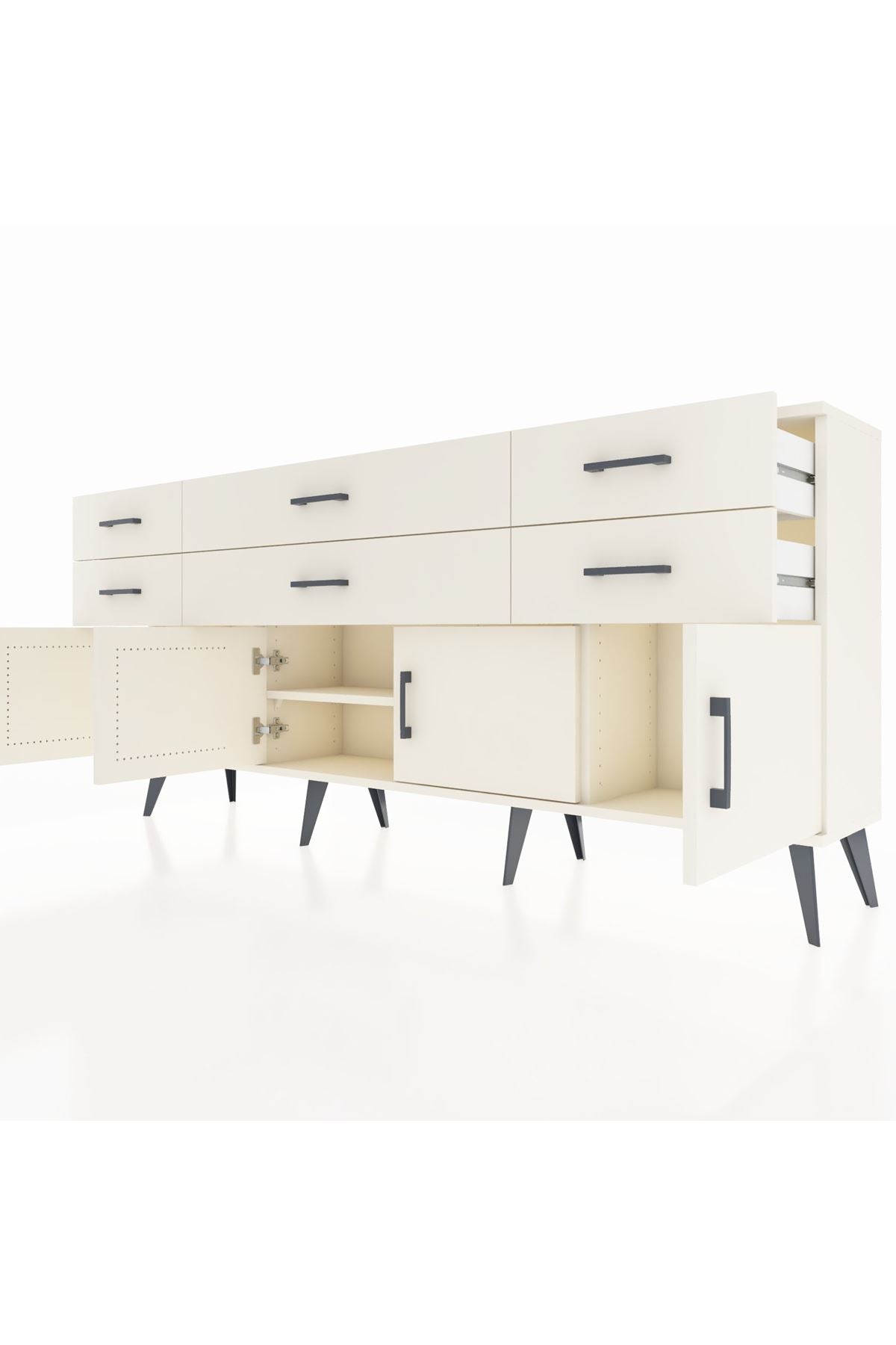 Arges Konsol 2 Raflı 6 Çekmeceli 4 Kapaklı 176x30x83 - S148M003V04A