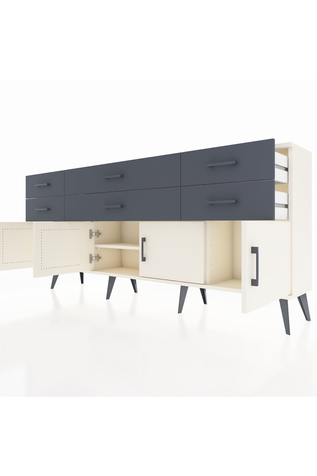 Arges Konsol 2 Raflı 6 Çekmeceli 4 Kapaklı 176x30x83 - S148M003V05A