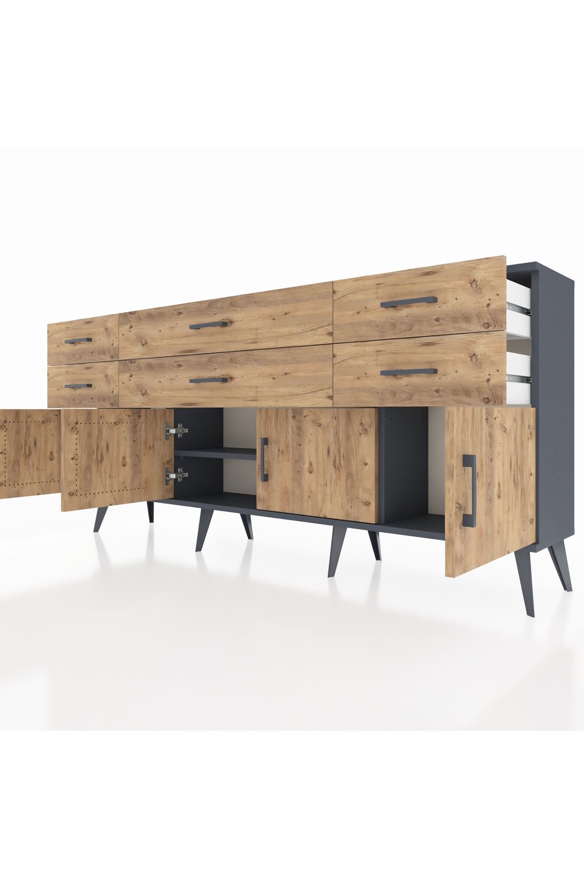 Arges Konsol 2 Raflı 6 Çekmeceli 4 Kapaklı 176x30x83 - S148M003V12A