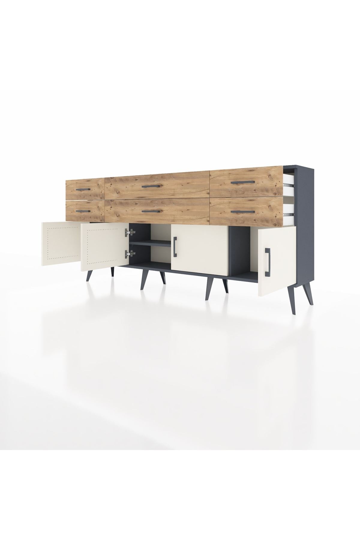 Arges Konsol 2 Raflı 6 Çekmeceli 4 Kapaklı 176x30x83 - S148M003V15A