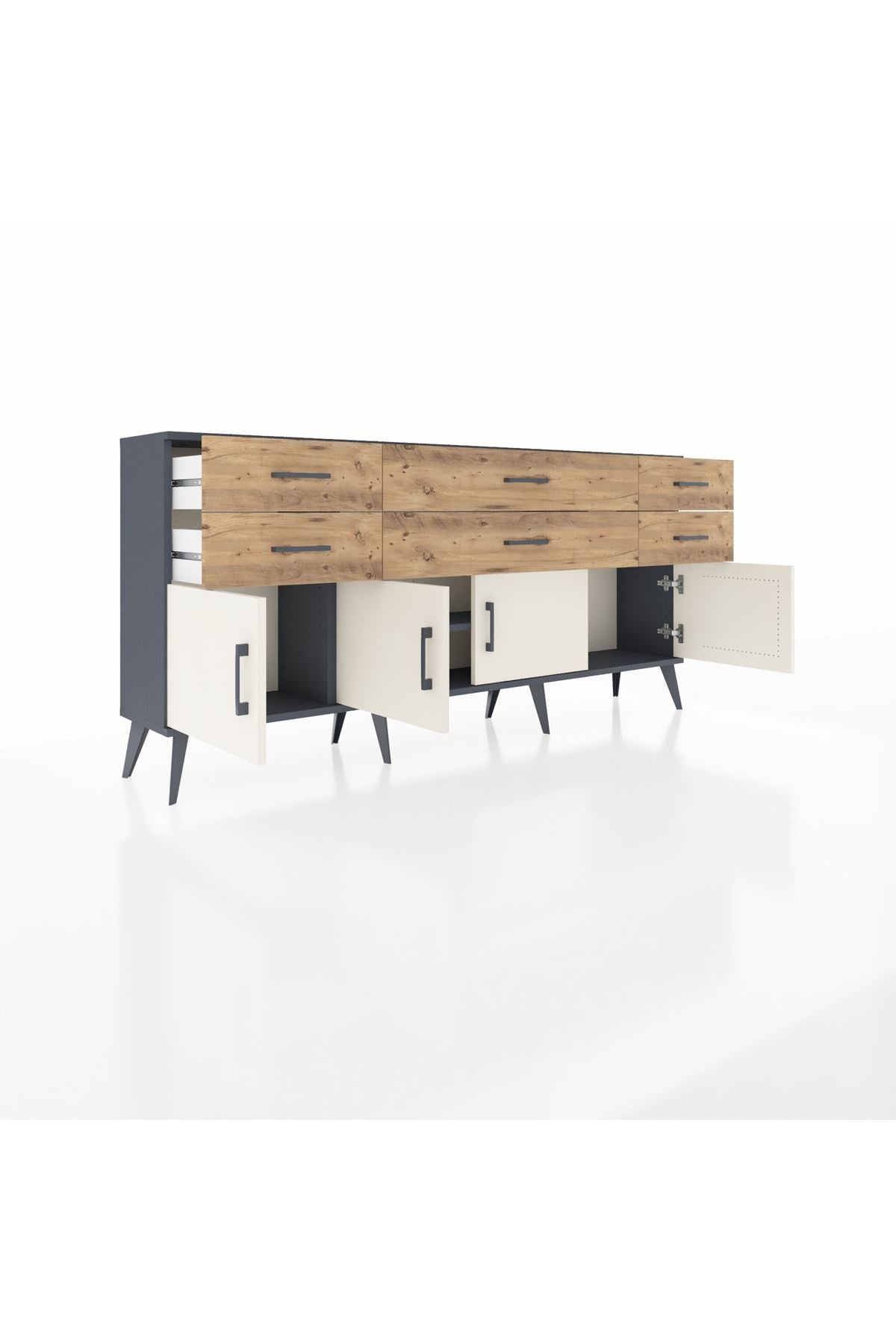 Arges Konsol 2 Raflı 6 Çekmeceli 4 Kapaklı 176x30x83 - S148M003V15A