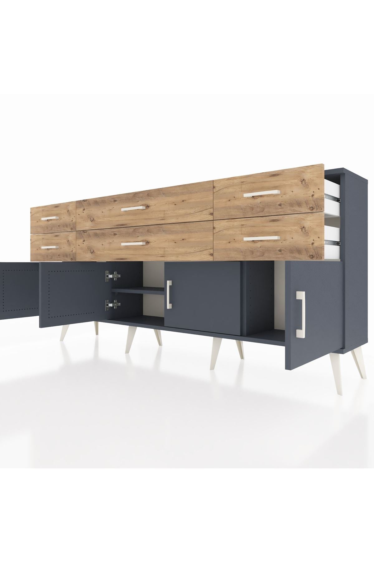 Arges Konsol 2 Raflı 6 Çekmeceli 4 Kapaklı 176x30x83 - S148M003V18A