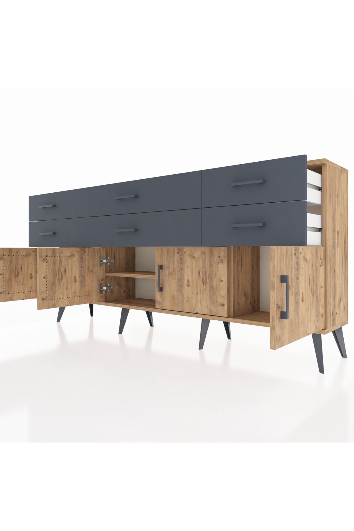 Arges Konsol 2 Raflı 6 Çekmeceli 4 Kapaklı 176x30x83 - S148M003V20A