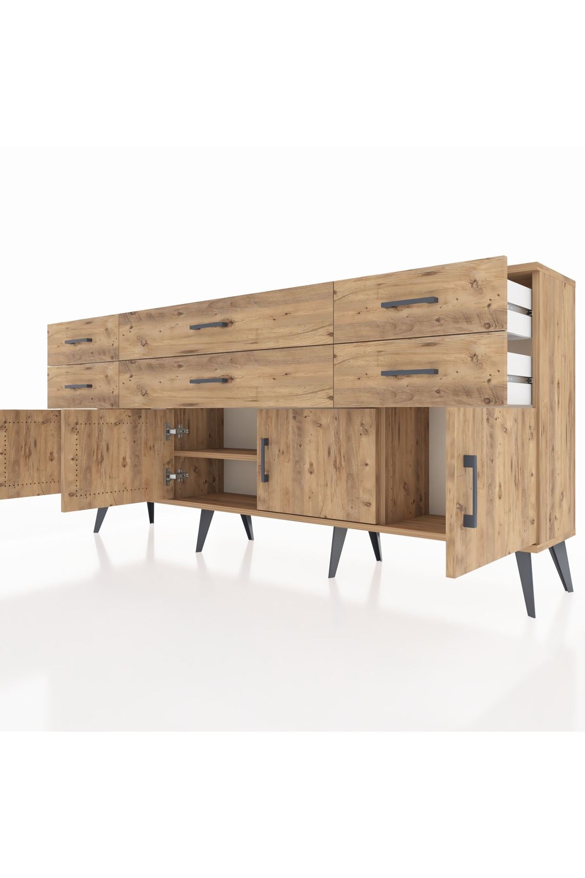 Arges Konsol 2 Raflı 6 Çekmeceli 4 Kapaklı 176x30x83 - S148M003V21A