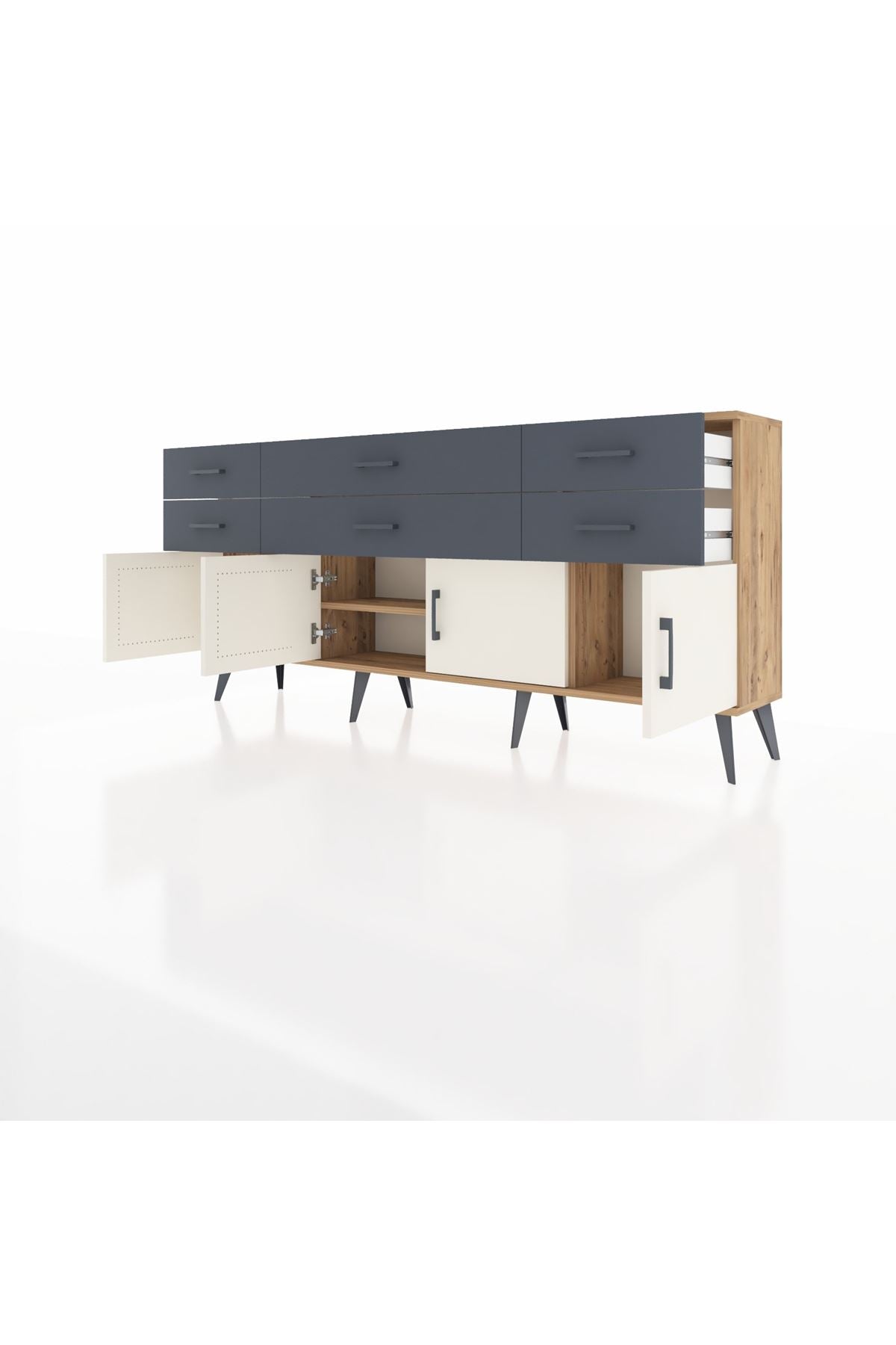 Arges Konsol 2 Raflı 6 Çekmeceli 4 Kapaklı 176x30x83 - S148M003V23A