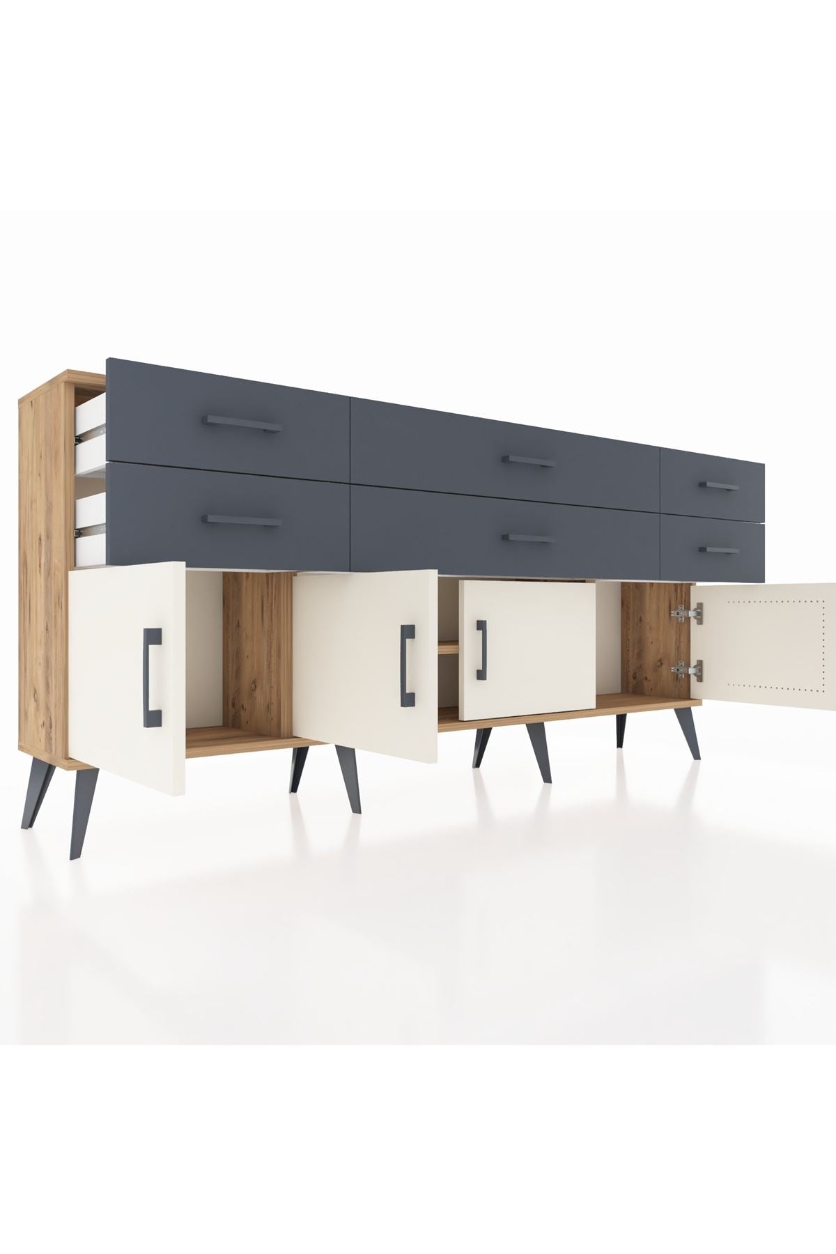 Arges Konsol 2 Raflı 6 Çekmeceli 4 Kapaklı 176x30x83 - S148M003V23A