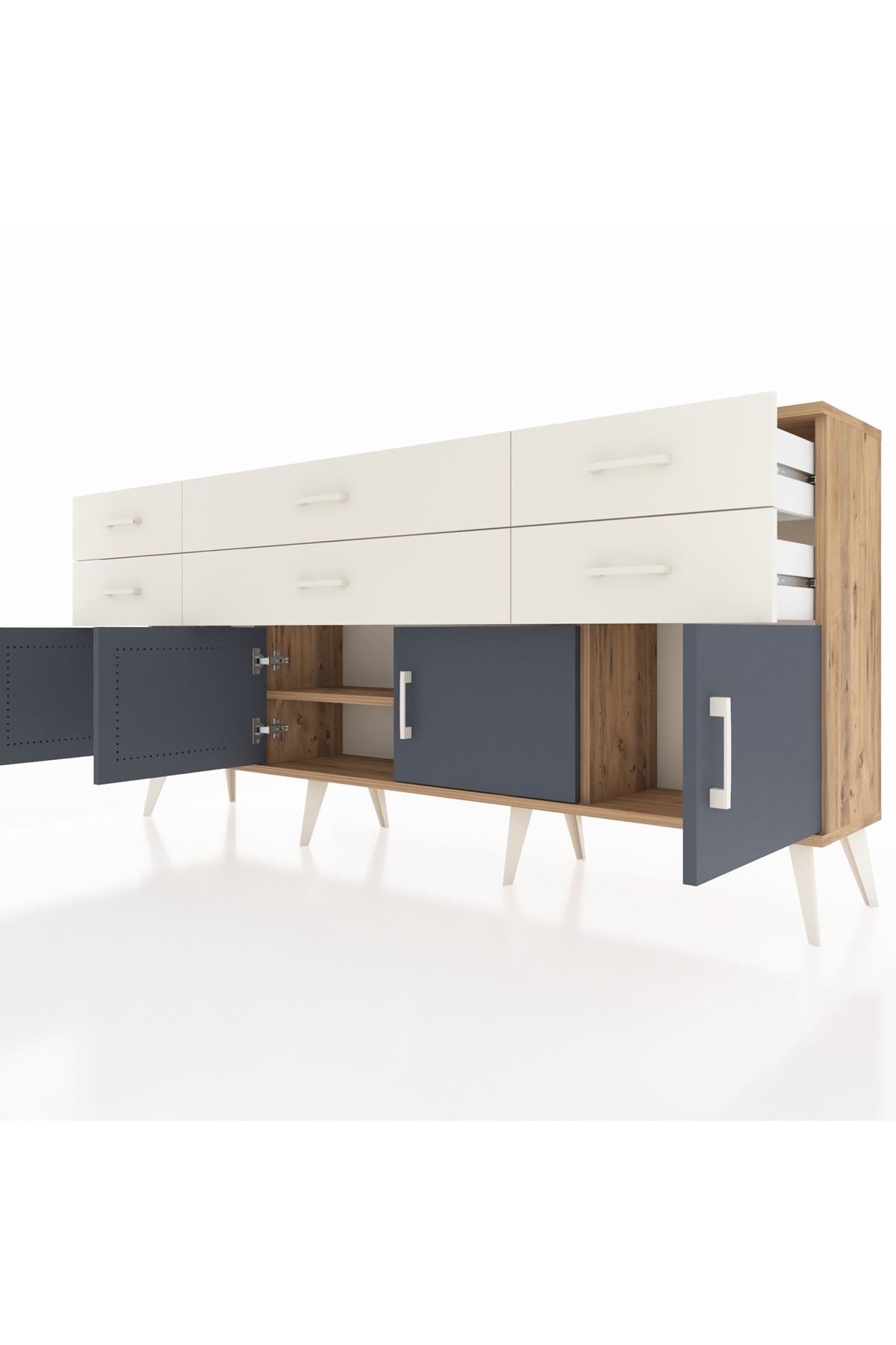 Arges Konsol 2 Raflı 6 Çekmeceli 4 Kapaklı 176x30x83 - S148M003V25A