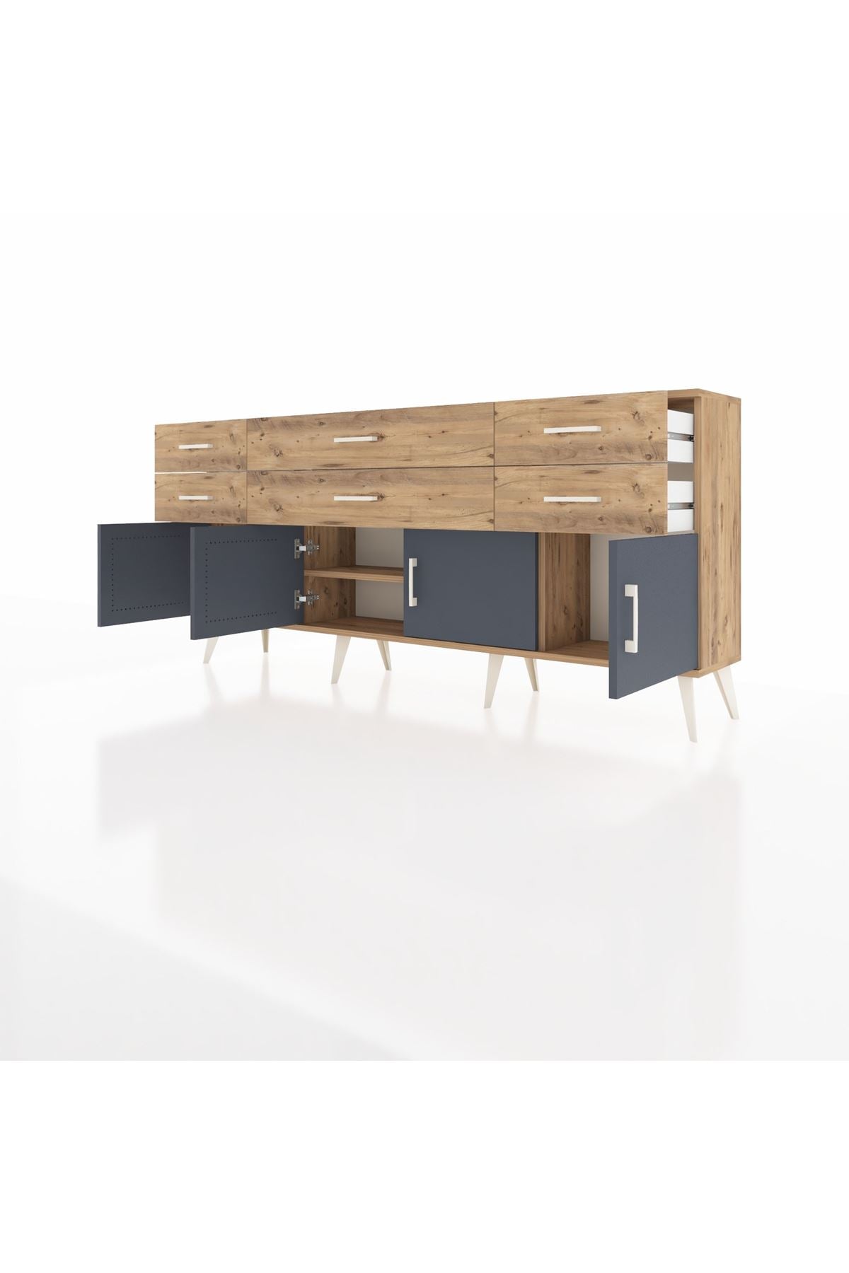 Arges Konsol 2 Raflı 6 Çekmeceli 4 Kapaklı 176x30x83 - S148M003V27A