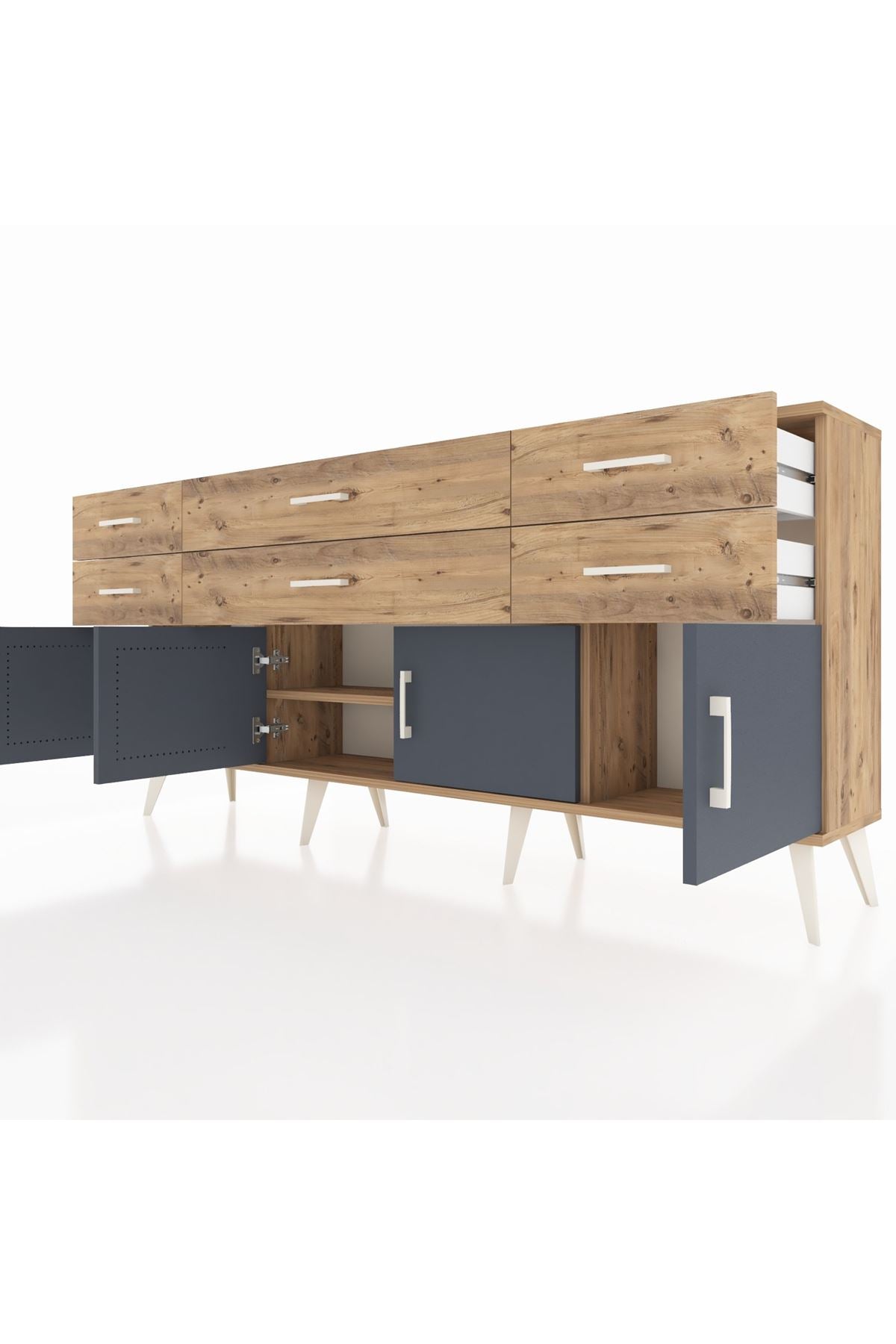 Arges Konsol 2 Raflı 6 Çekmeceli 4 Kapaklı 176x30x83 - S148M003V27A