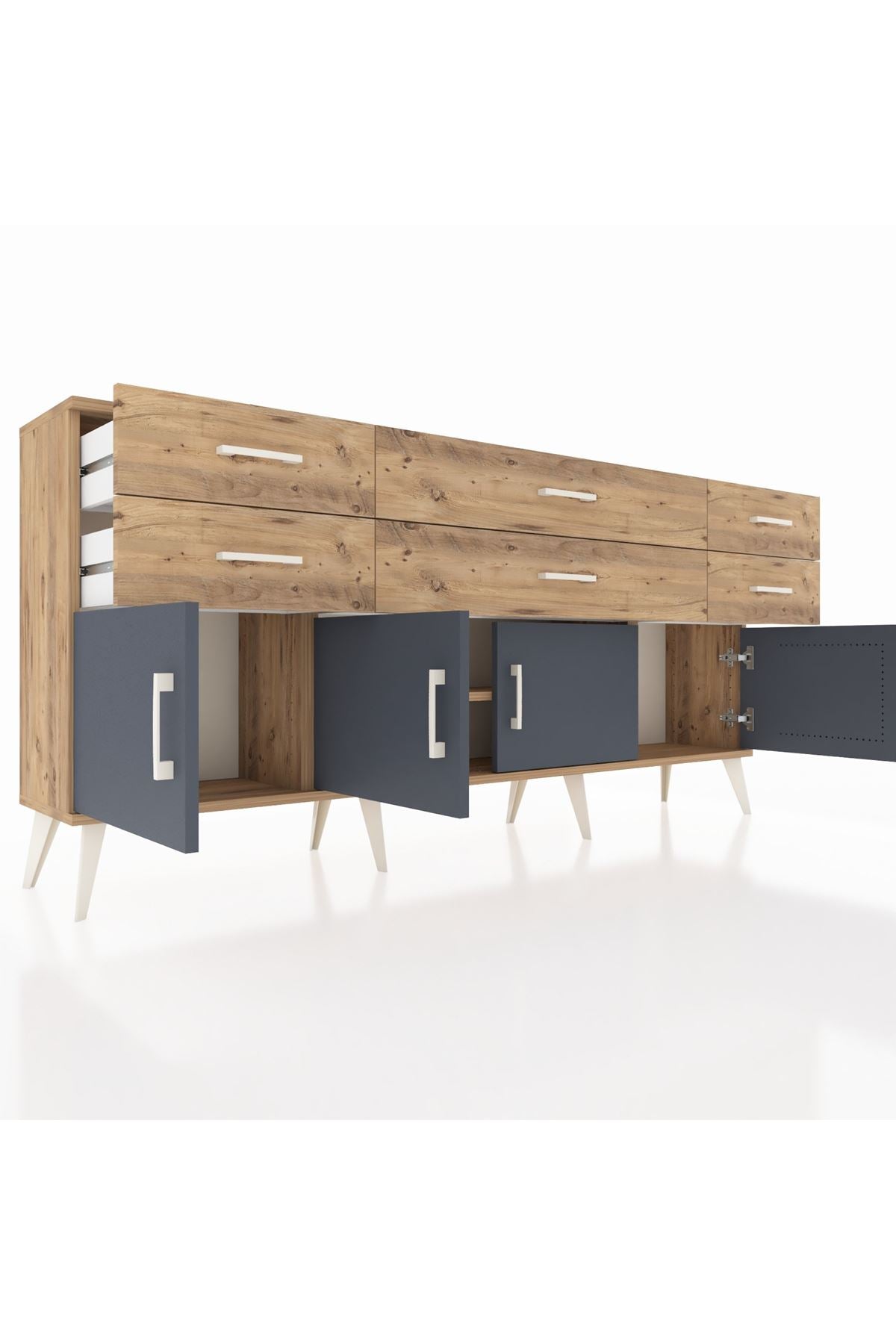 Arges Konsol 2 Raflı 6 Çekmeceli 4 Kapaklı 176x30x83 - S148M003V27A