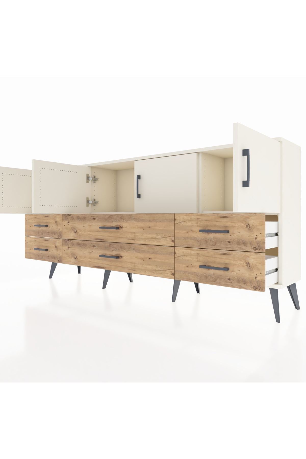 Arges Konsol 3 Raflı 6 Çekmeceli 4 Kapaklı 176x30x83 - S148M004V06A