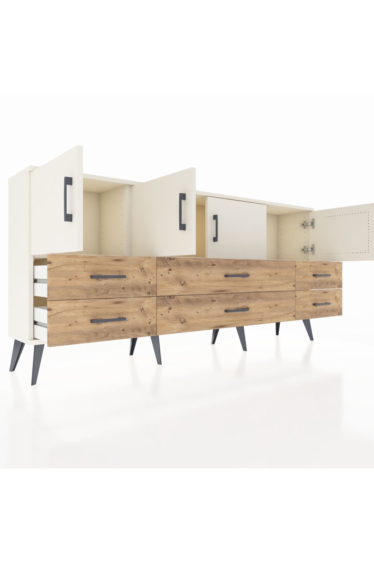 Arges Konsol 3 Raflı 6 Çekmeceli 4 Kapaklı 176x30x83 - S148M004V06A