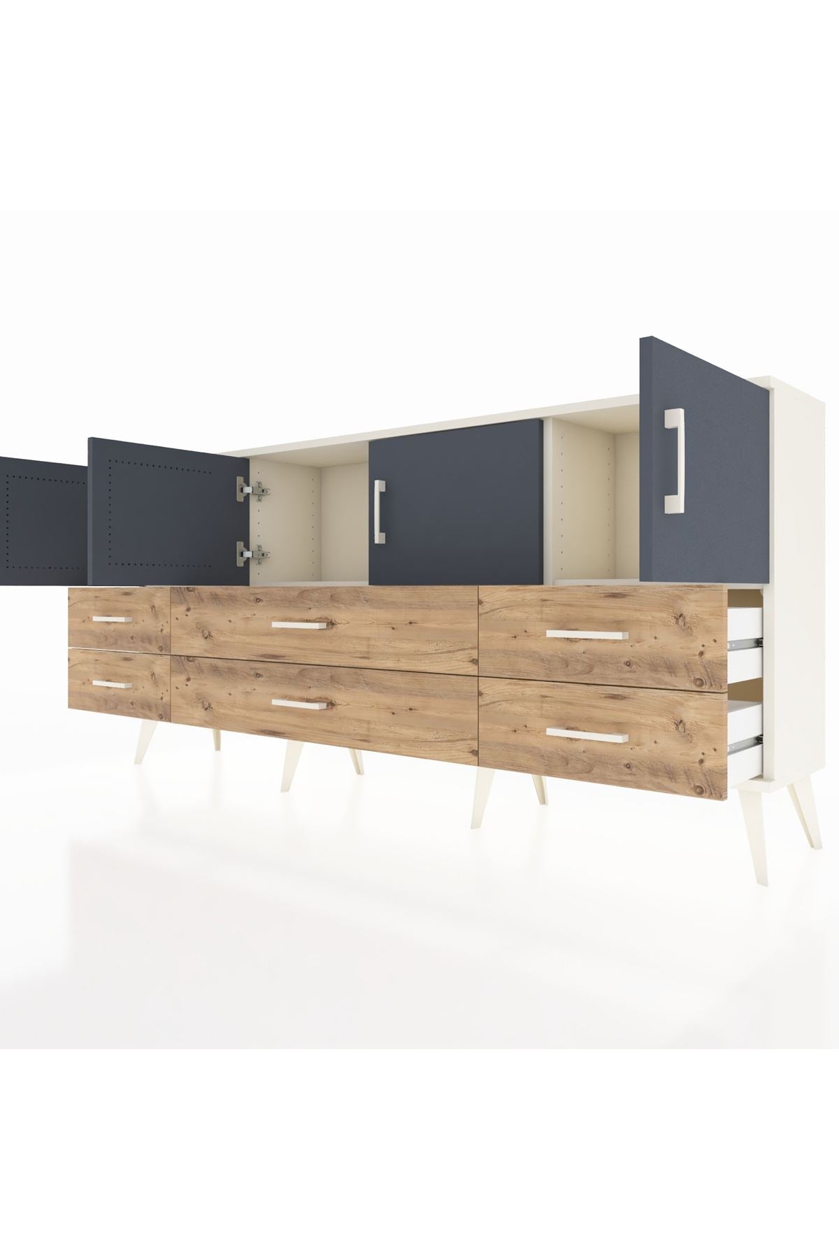 Arges Konsol 3 Raflı 6 Çekmeceli 4 Kapaklı 176x30x83 - S148M004V09A