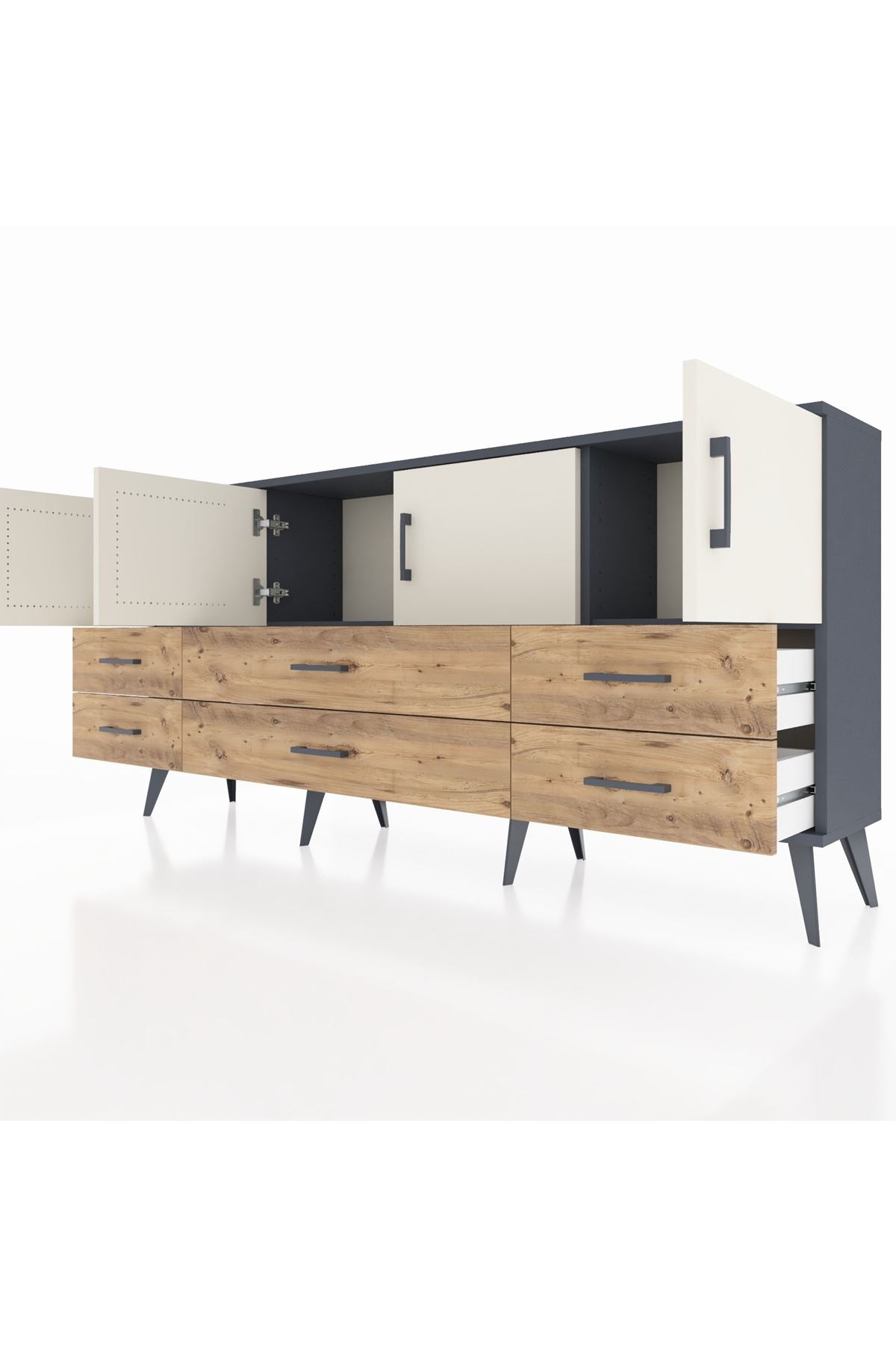 Arges Konsol 3 Raflı 6 Çekmeceli 4 Kapaklı 176x30x83 - S148M004V15A