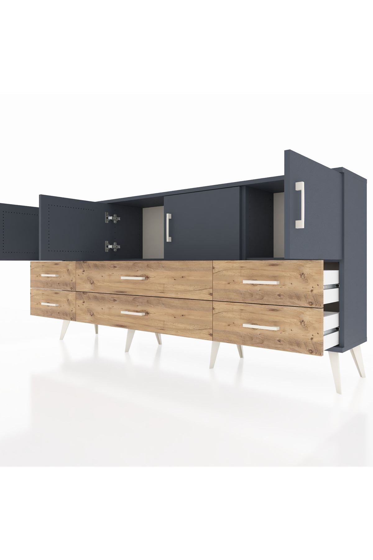 Arges Konsol 3 Raflı 6 Çekmeceli 4 Kapaklı 176x30x83 - S148M004V18A