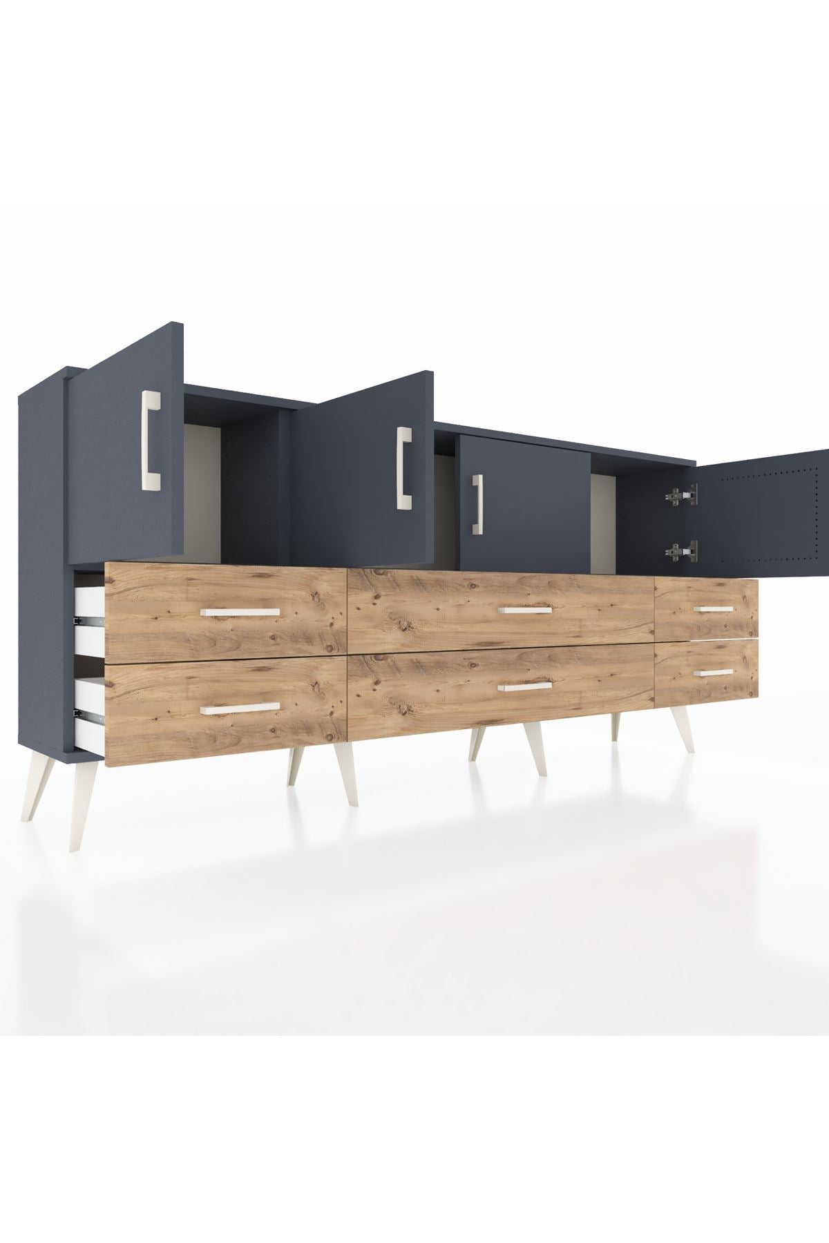 Arges Konsol 3 Raflı 6 Çekmeceli 4 Kapaklı 176x30x83 - S148M004V18A