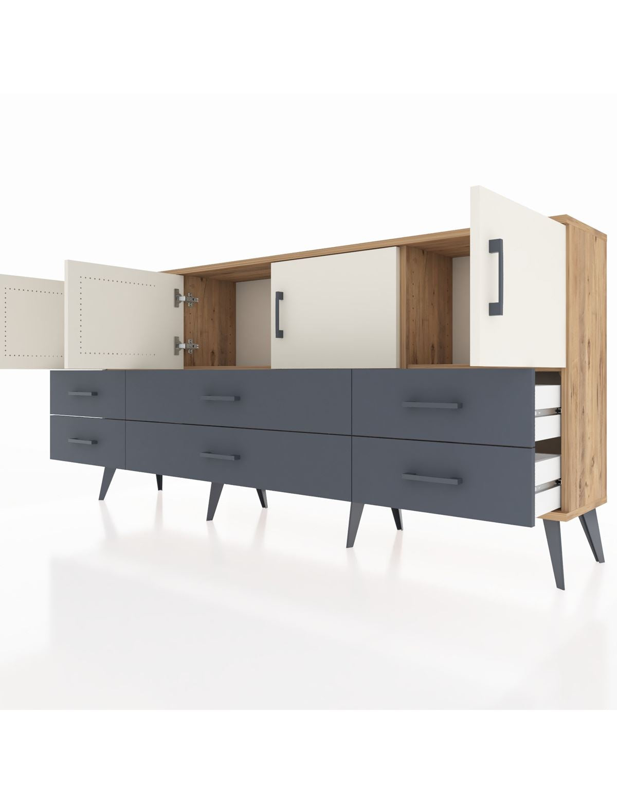 Arges Konsol 3 Raflı 6 Çekmeceli 4 Kapaklı 176x30x83 - S148M004V23A