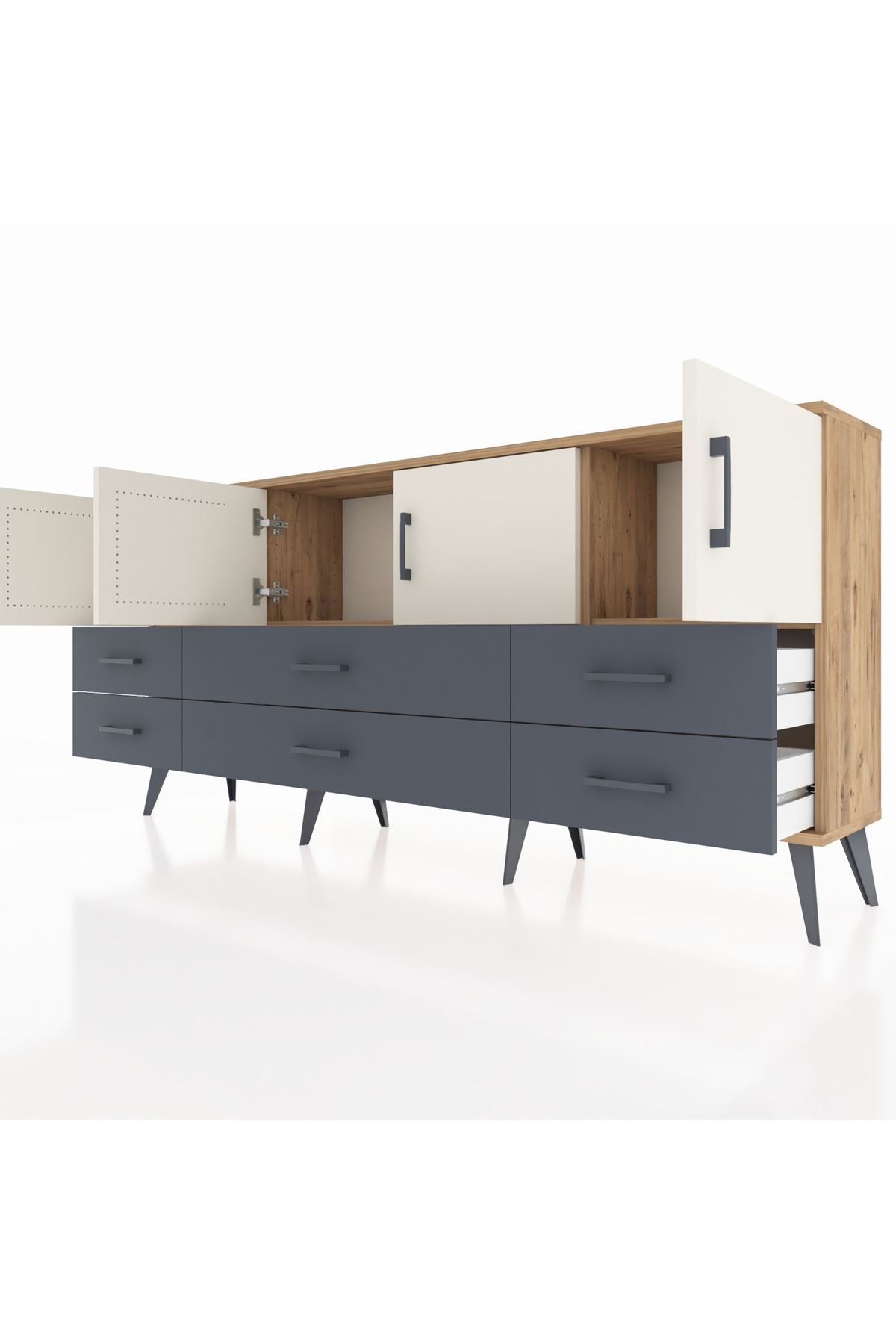 Arges Konsol 3 Raflı 6 Çekmeceli 4 Kapaklı 176x30x83 - S148M004V23A