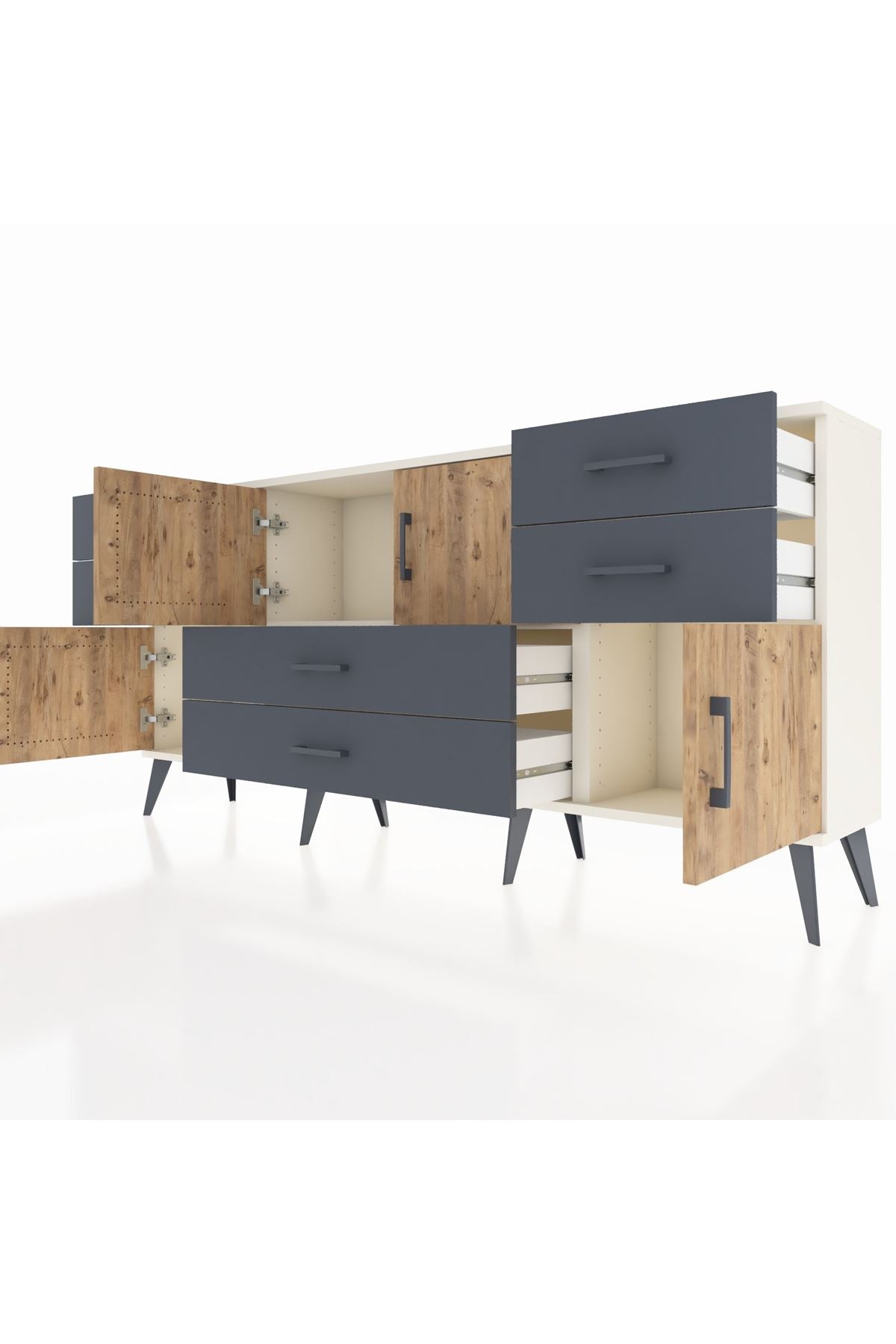 Arges Konsol Tek Raflı 6 Çekmeceli 4 Kapaklı 176x30x83 - S148M005V02A