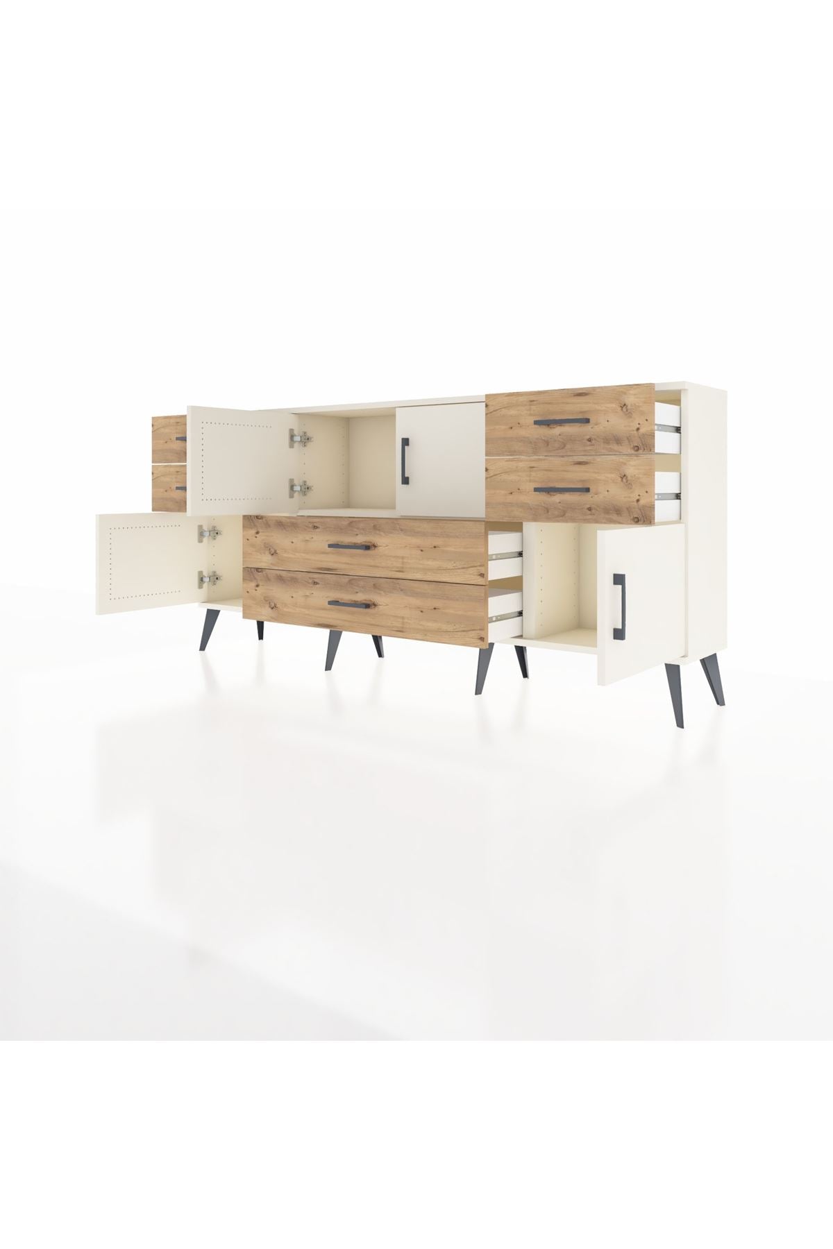 Arges Konsol Tek Raflı 6 Çekmeceli 4 Kapaklı 176x30x83 - S148M005V06A