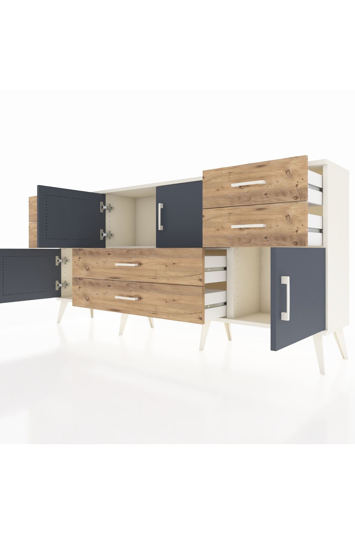 Arges Konsol Tek Raflı 6 Çekmeceli 4 Kapaklı 176x30x83 - S148M005V09A