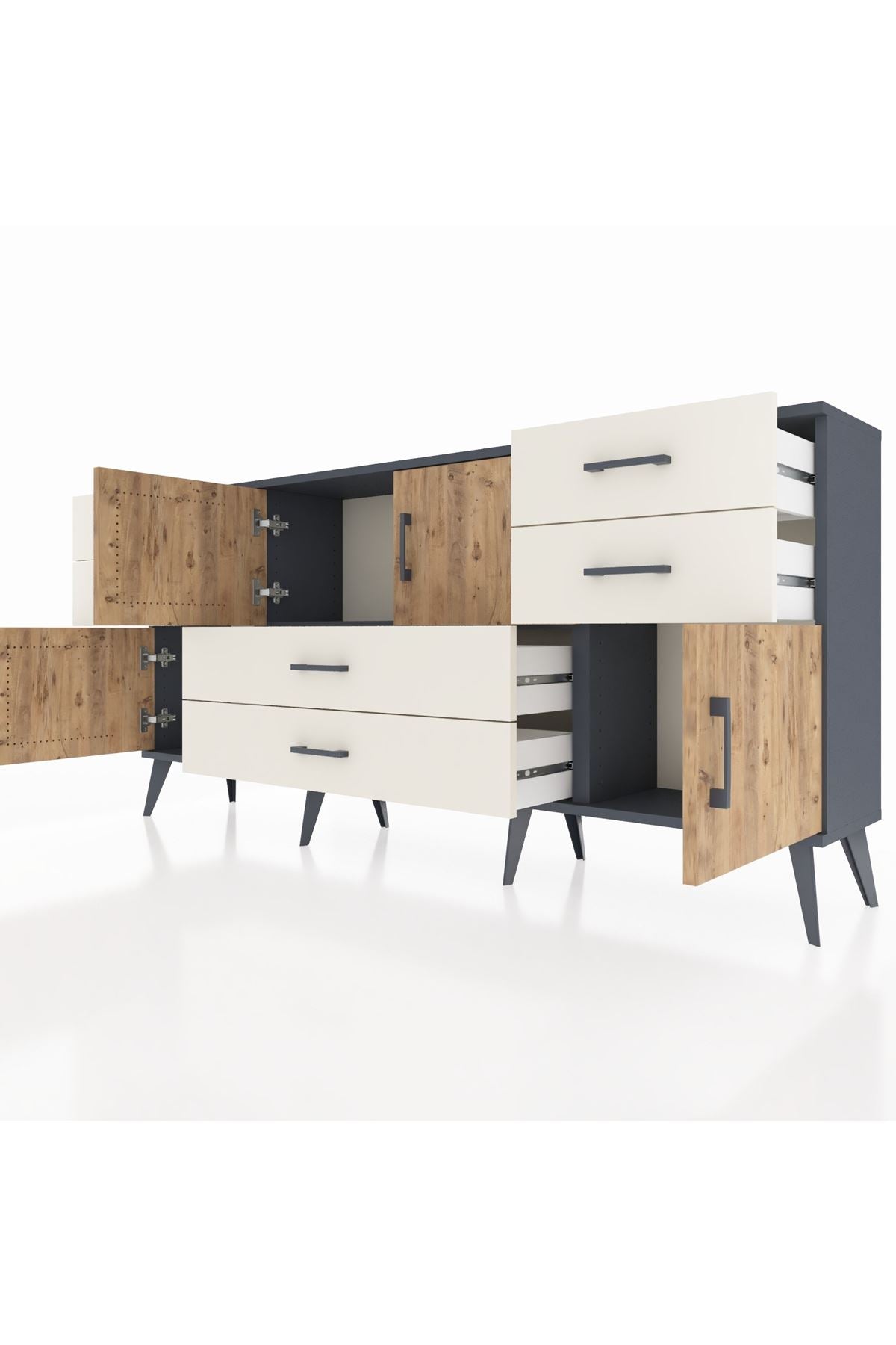 Arges Konsol Tek Raflı 6 Çekmeceli 4 Kapaklı 176x30x83 - S148M005V10A