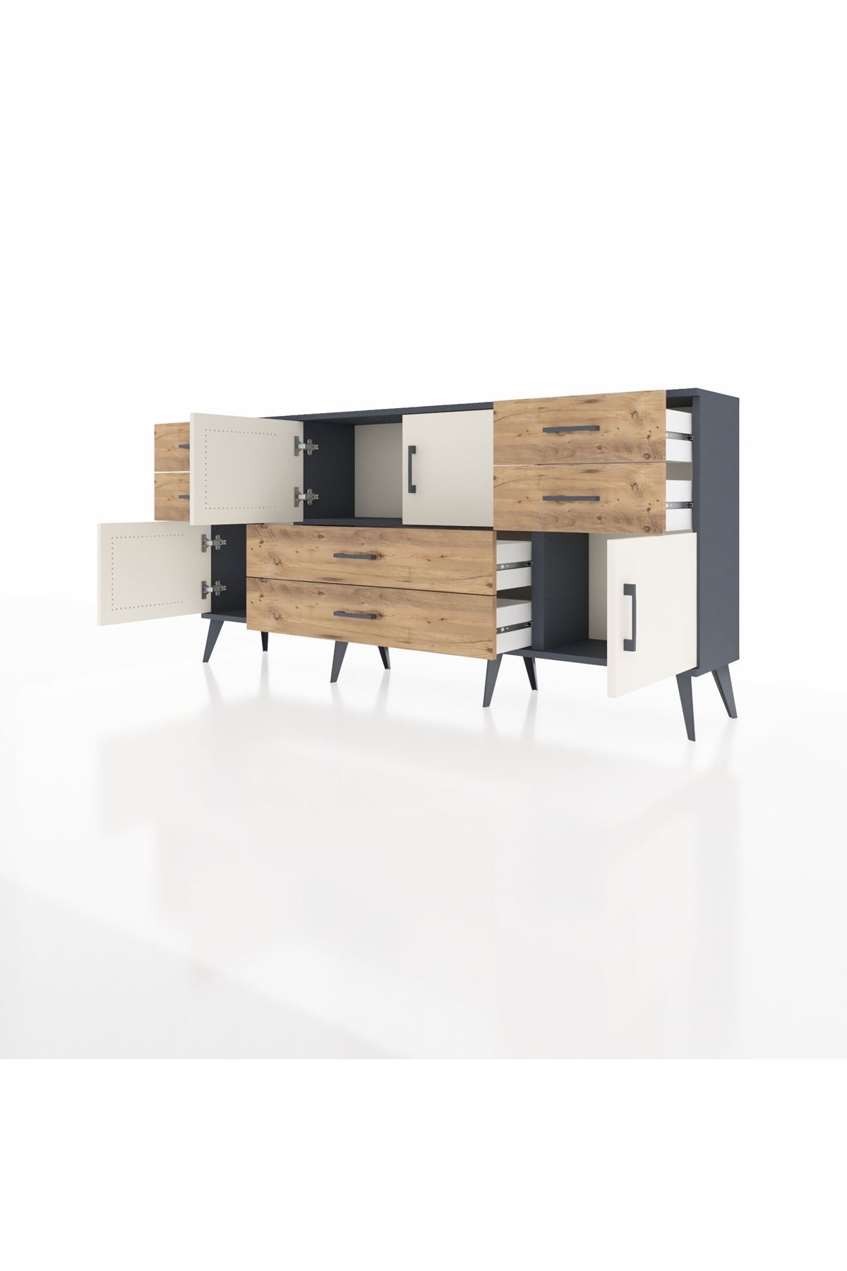 Arges Konsol Tek Raflı 6 Çekmeceli 4 Kapaklı 176x30x83 - S148M005V15A