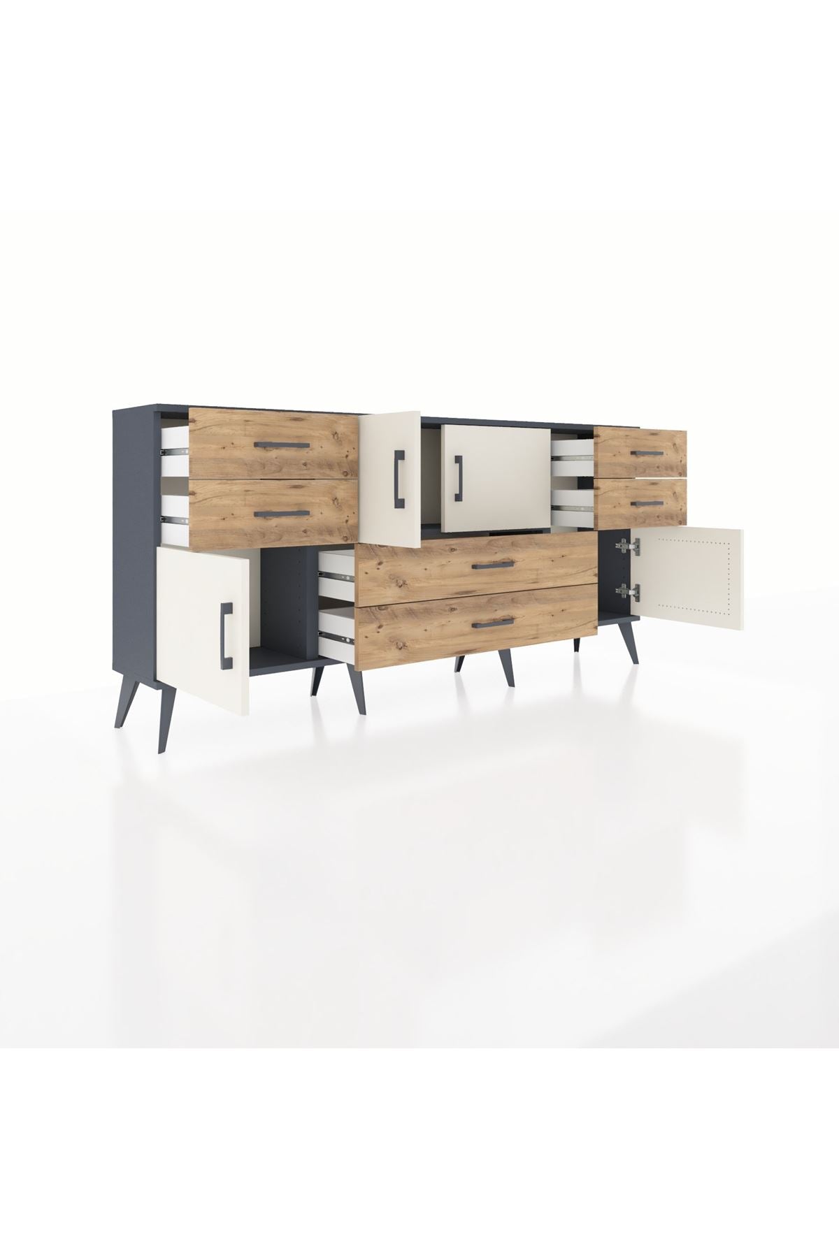 Arges Konsol Tek Raflı 6 Çekmeceli 4 Kapaklı 176x30x83 - S148M005V15A