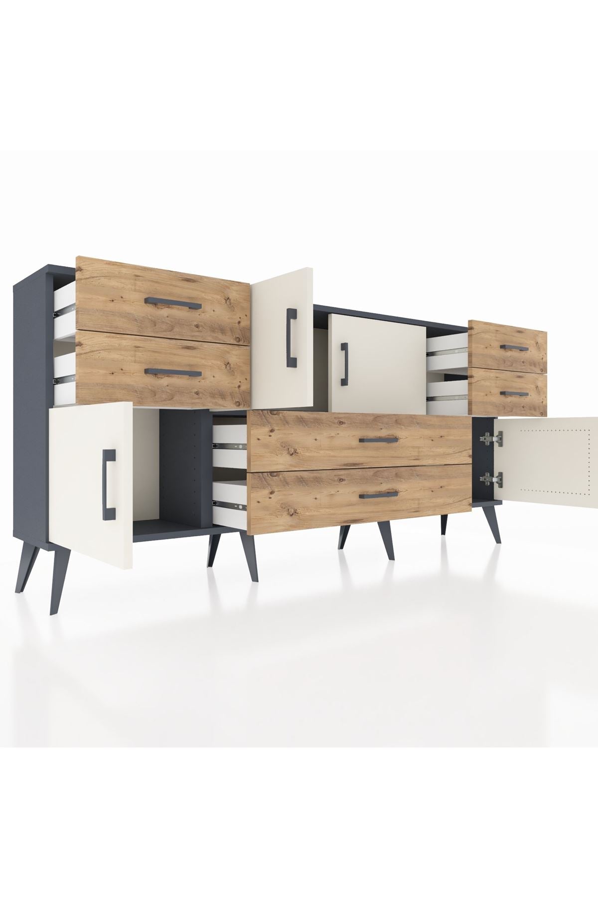 Arges Konsol Tek Raflı 6 Çekmeceli 4 Kapaklı 176x30x83 - S148M005V15A