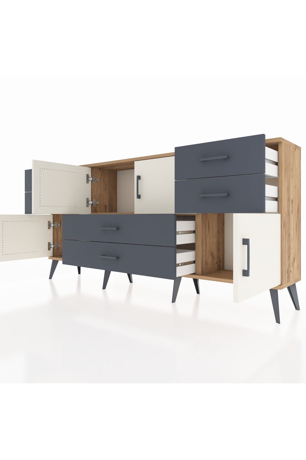 Arges Konsol Tek Raflı 6 Çekmeceli 4 Kapaklı 176x30x83 - S148M005V23A