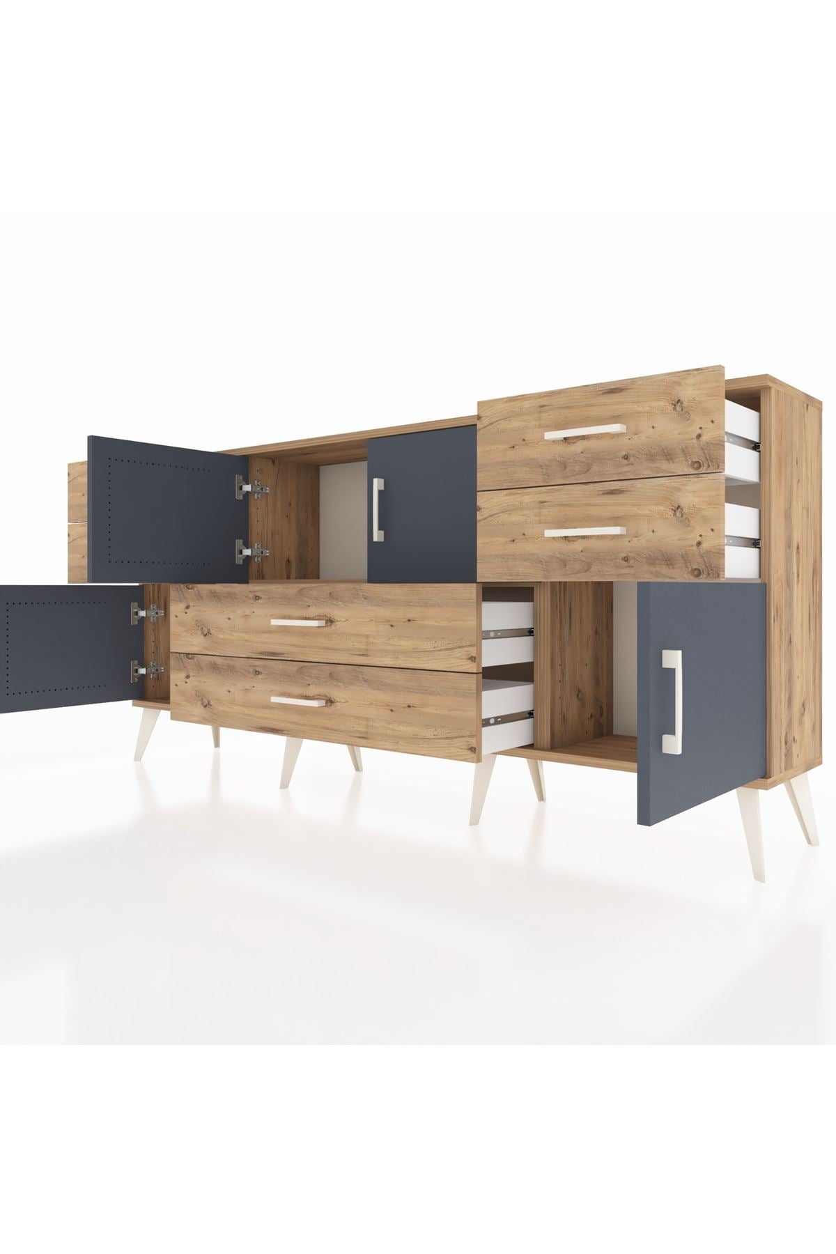Arges Konsol Tek Raflı 6 Çekmeceli 4 Kapaklı 176x30x83 - S148M005V27A
