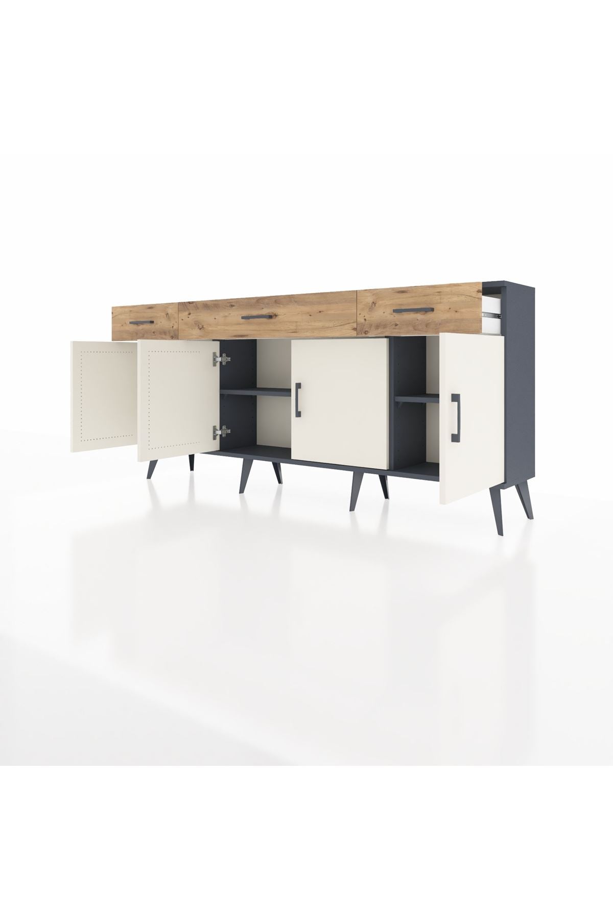 Arges Konsol 3 Raflı 3 Çekmeceli 4 Kapaklı 176x30x83 - S148M008V15A