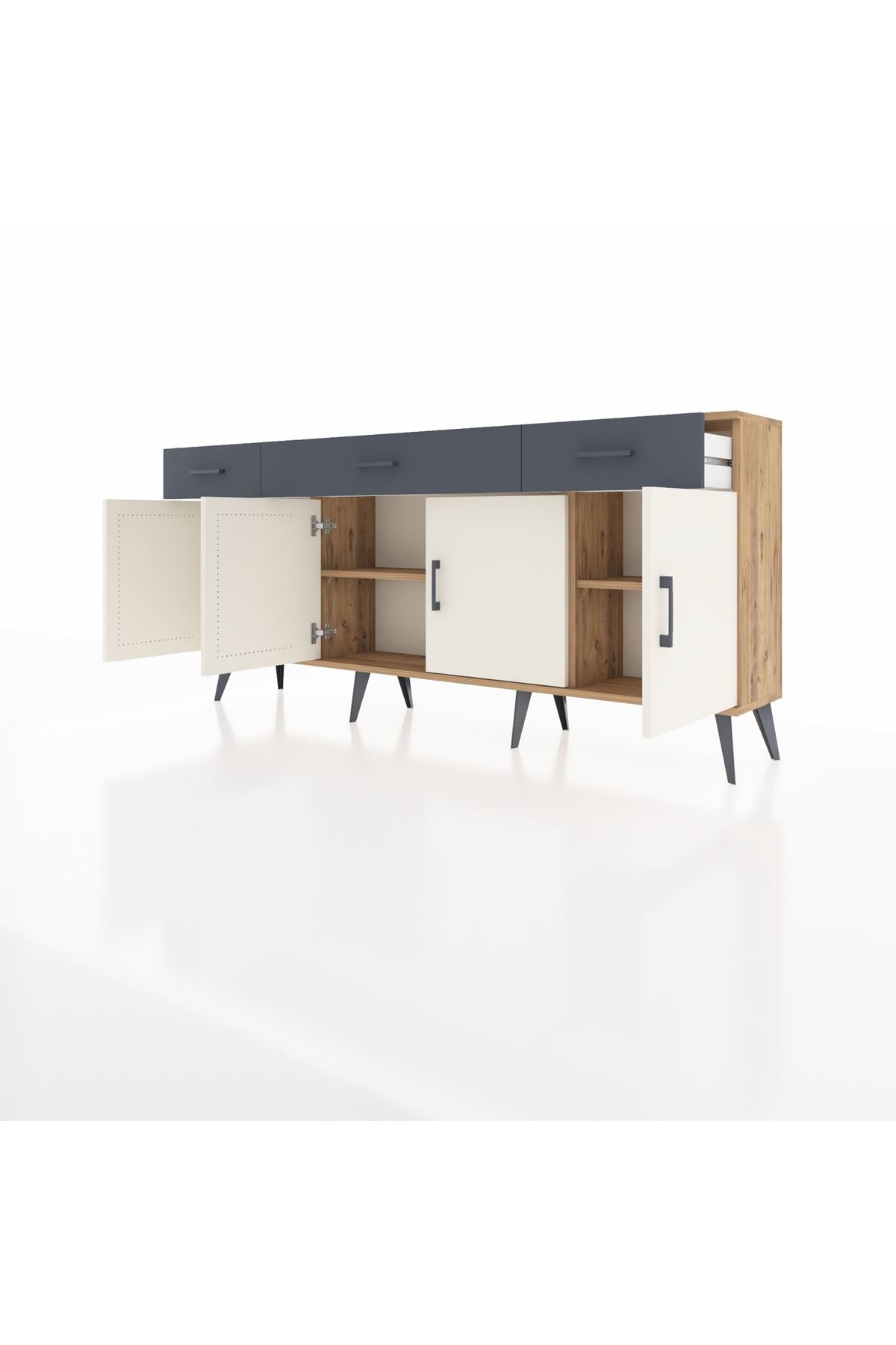 Arges Konsol 3 Raflı 3 Çekmeceli 4 Kapaklı 176x30x83 - S148M008V23A