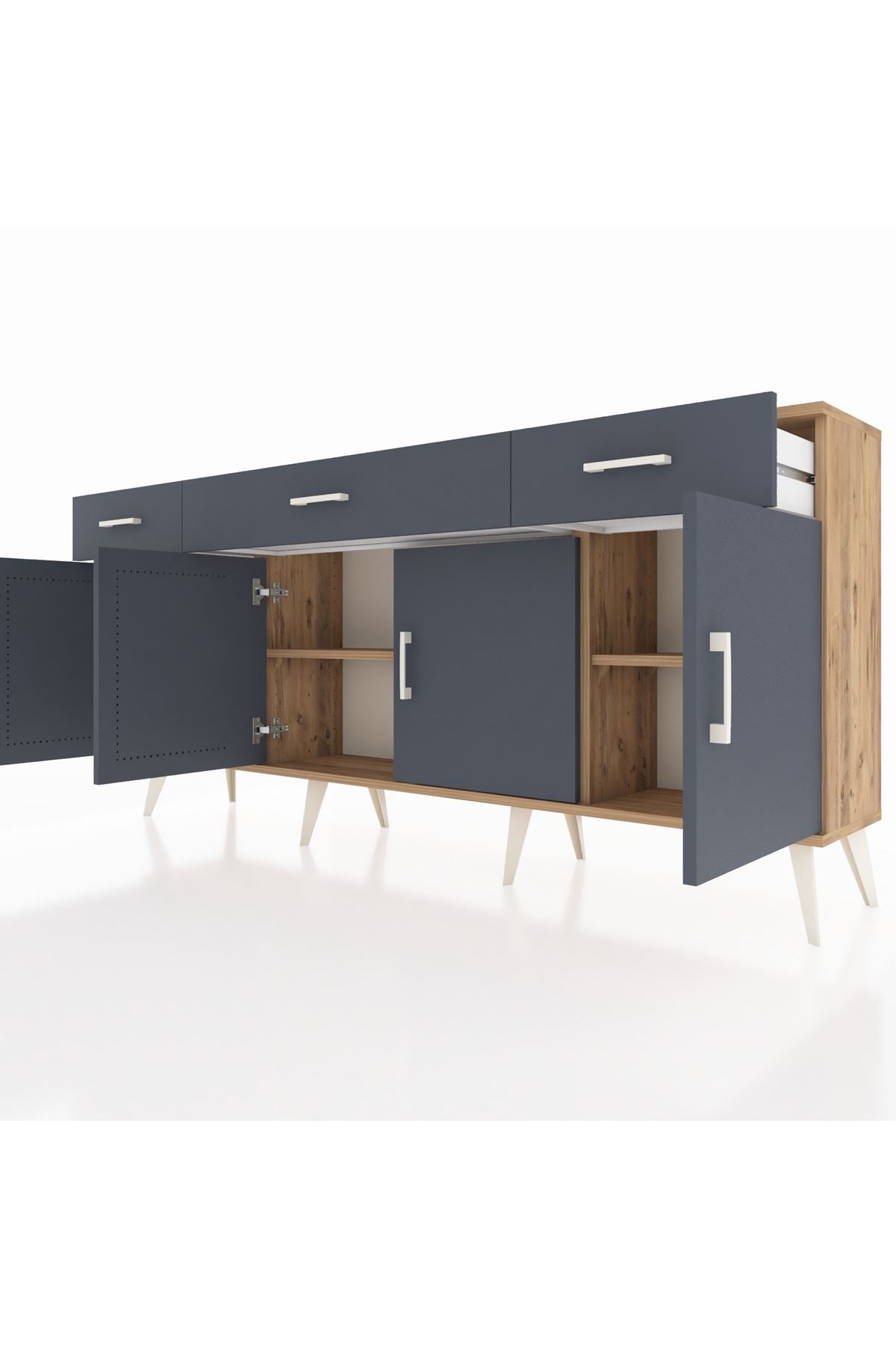 Arges Konsol 3 Raflı 3 Çekmeceli 4 Kapaklı 176x30x83 - S148M008V26A
