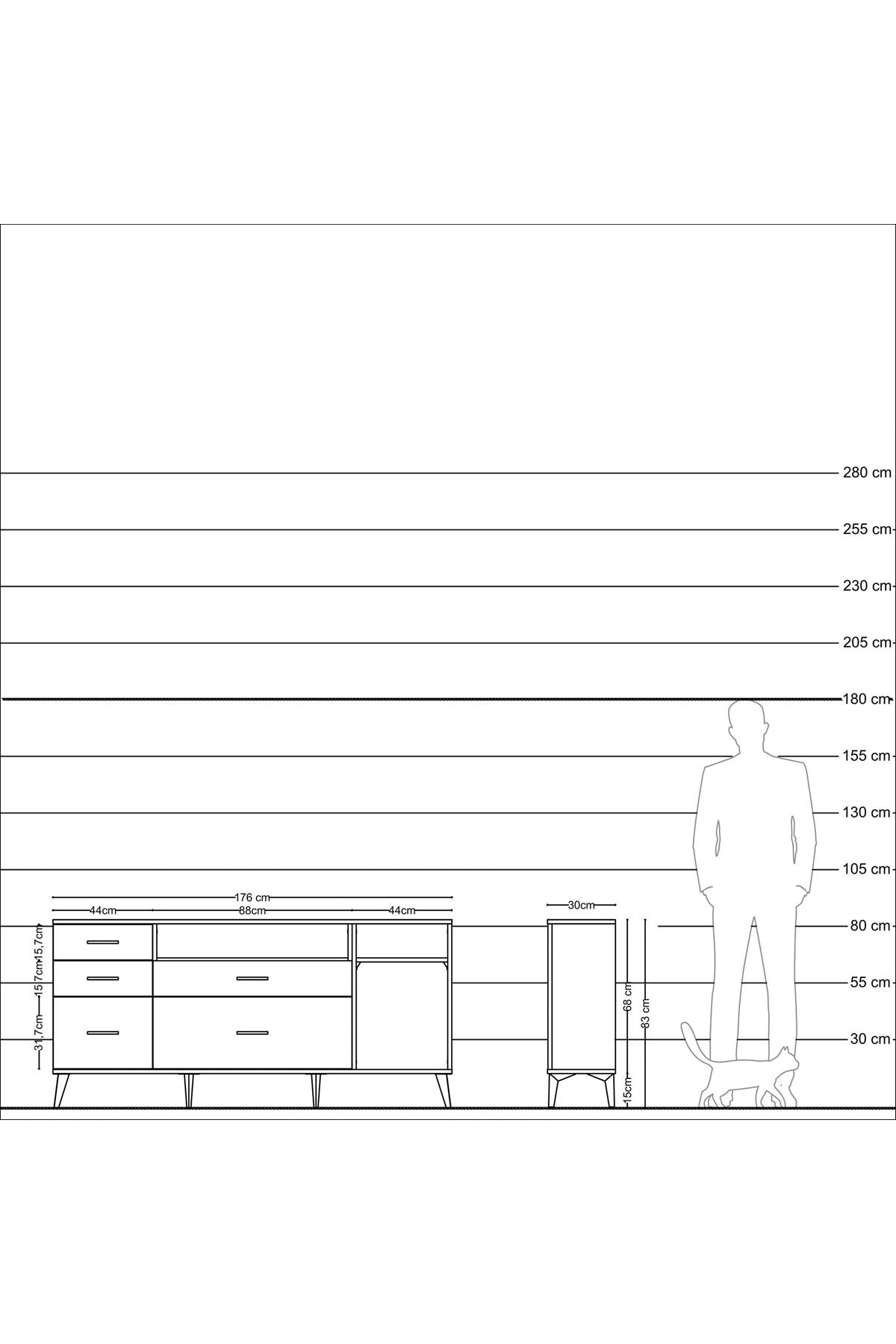 Arges Konsol 2 Raflı 5 Çekmeceli 176x30x83 - S148M015V22A