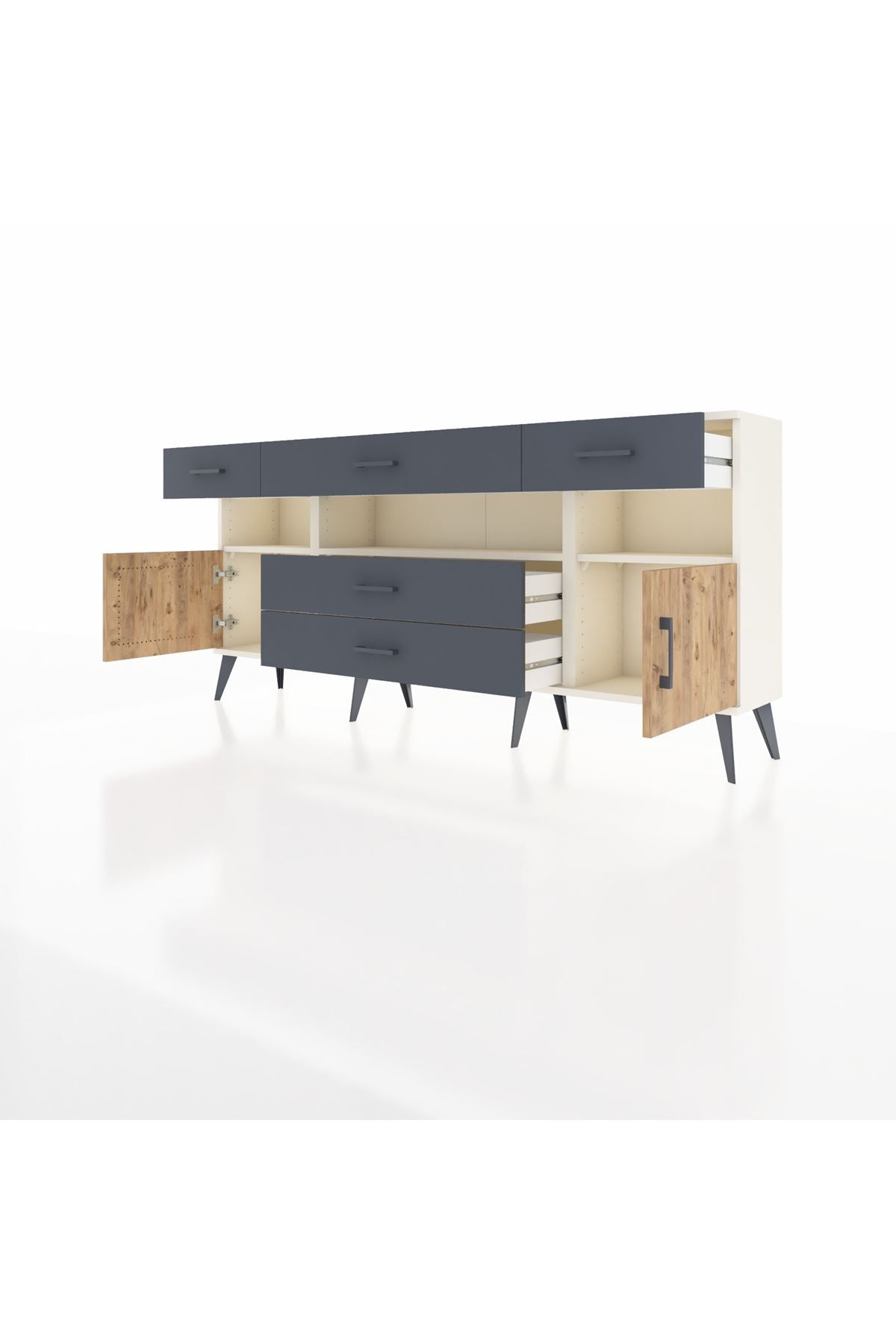 Arges Konsol 3 Raflı 5 Çekmeceli 2 Kapaklı 176x30x83 - S148M016V02A