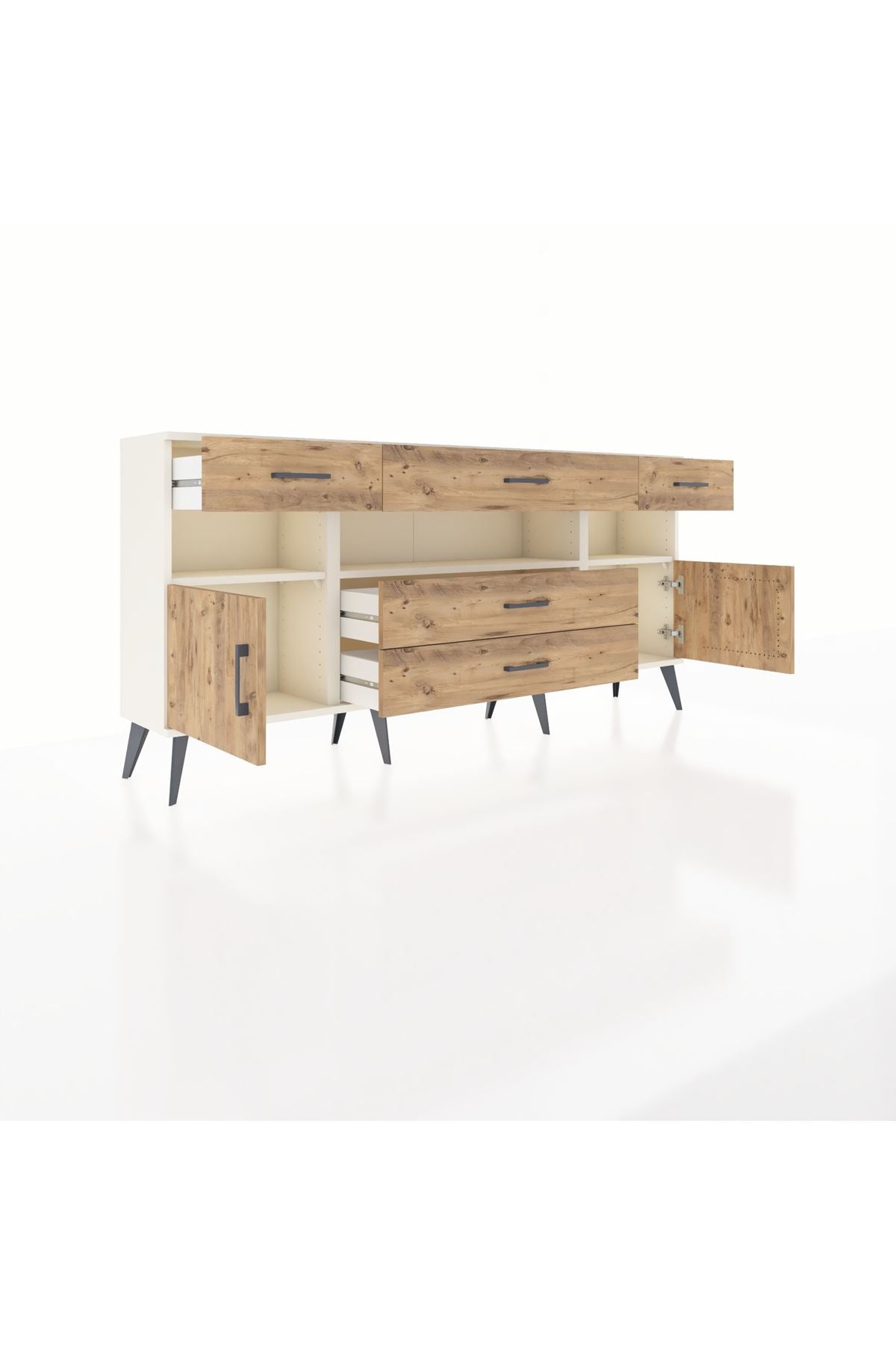 Arges Konsol 3 Raflı 5 Çekmeceli 2 Kapaklı 176x30x83 - S148M016V03A