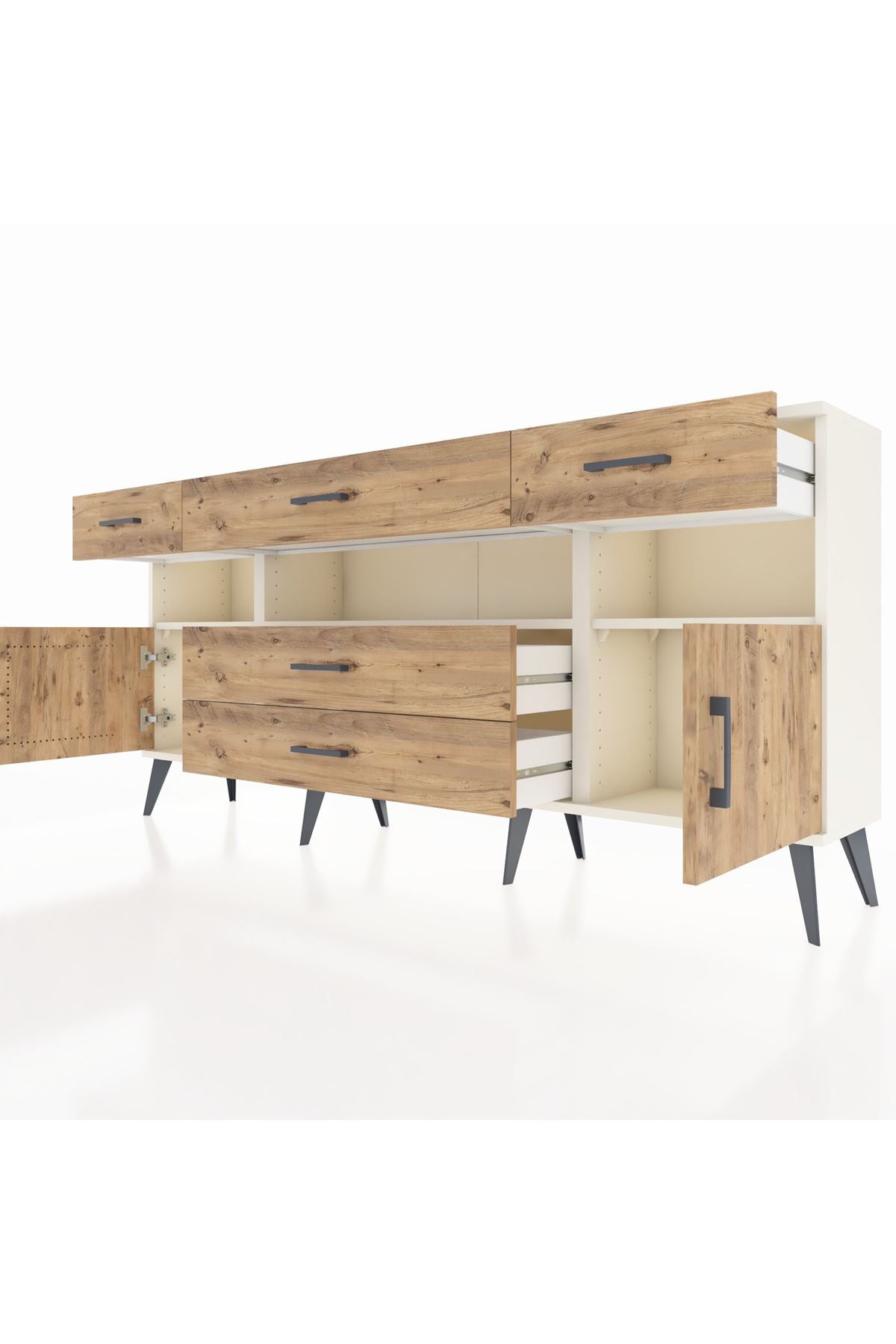 Arges Konsol 3 Raflı 5 Çekmeceli 2 Kapaklı 176x30x83 - S148M016V03A