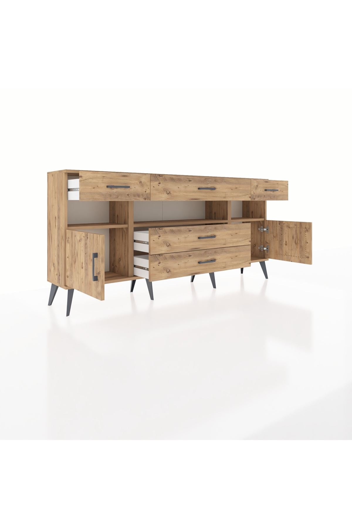 Arges Konsol 3 Raflı 5 Çekmeceli 2 Kapaklı 176x30x83 - S148M016V21A